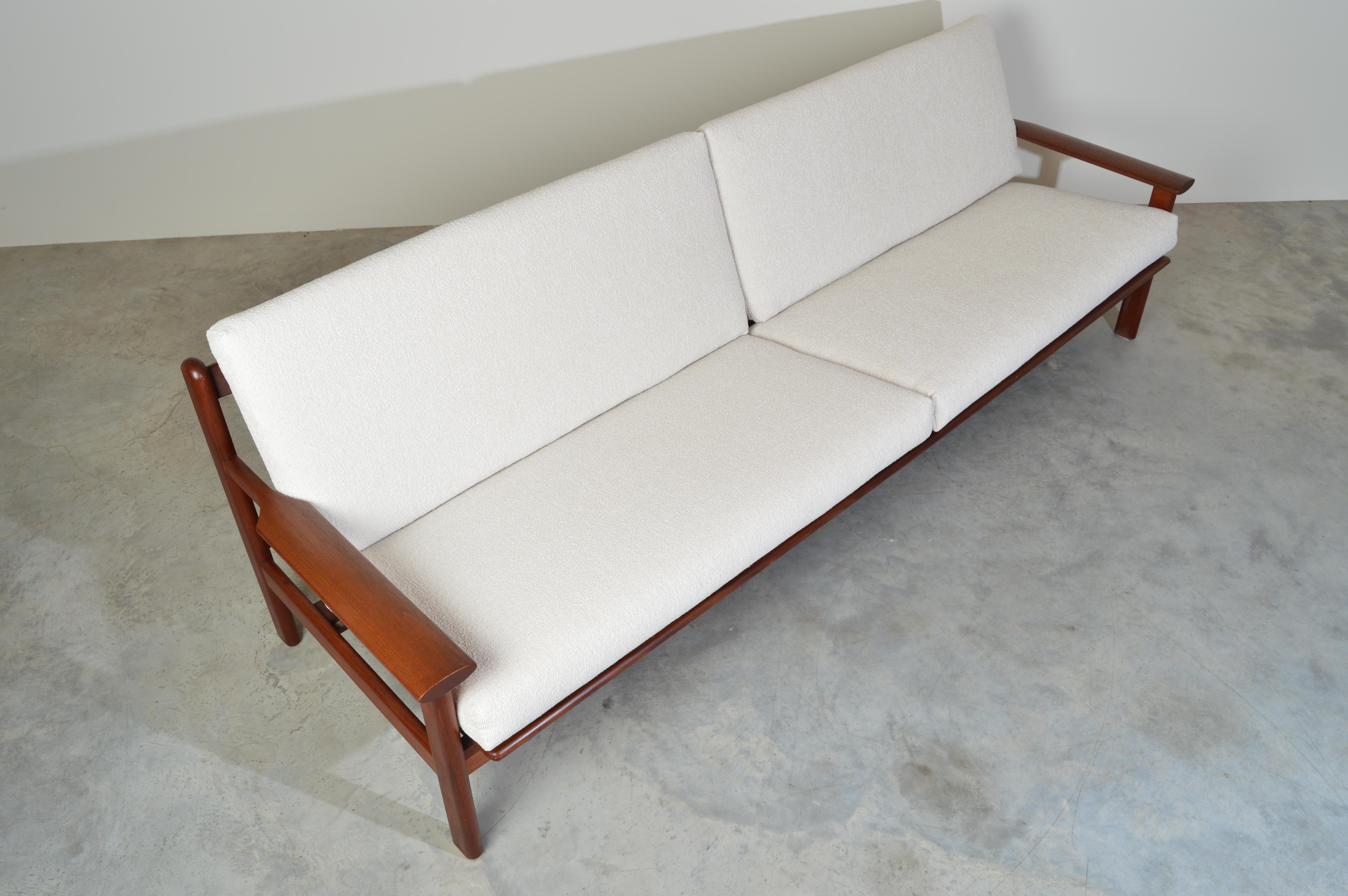 Poul Volther Danish Modern Sculptural Teak Sofa in Italian Boucle 4