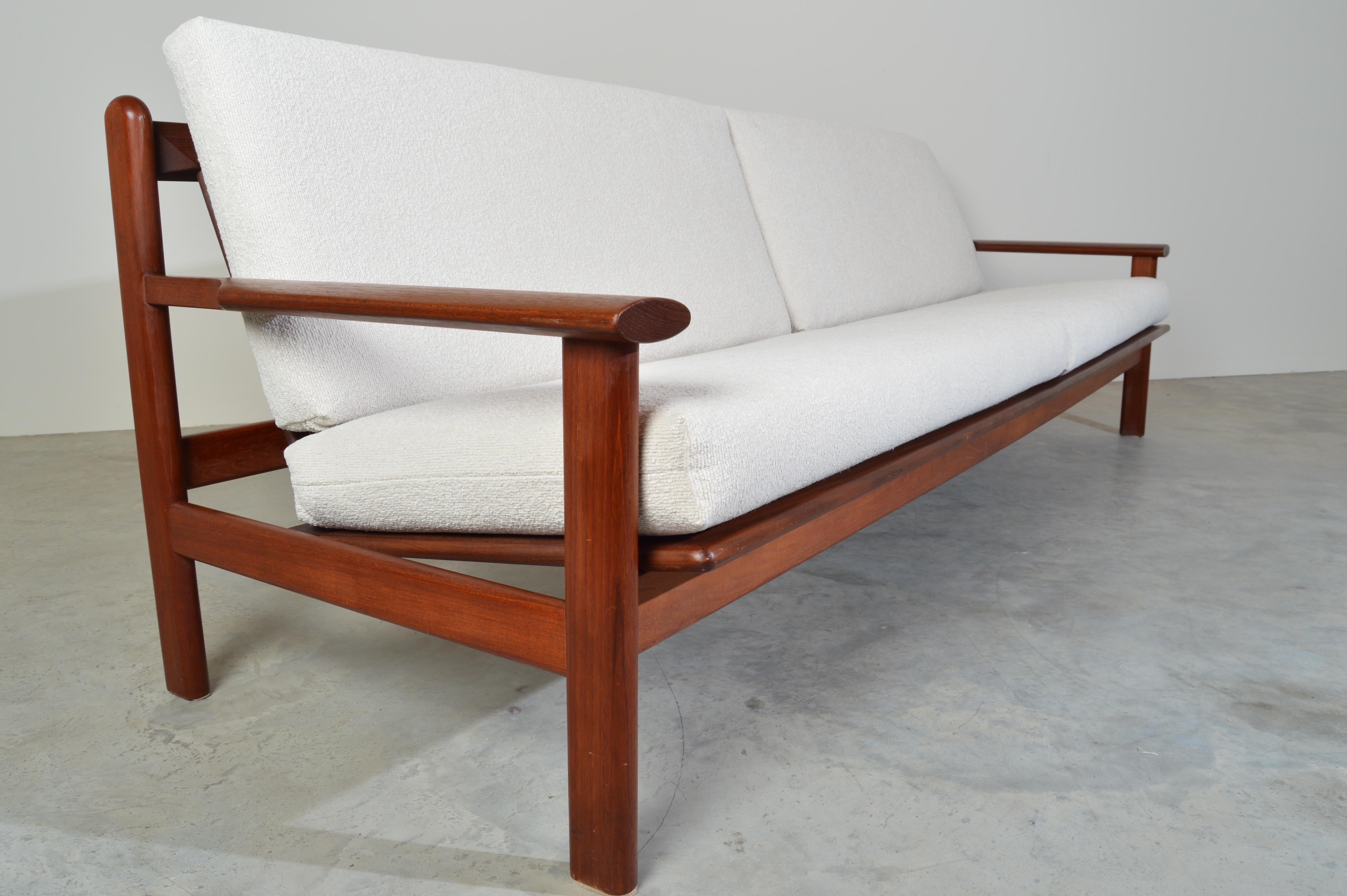 Mid-20th Century Poul Volther Danish Modern Sculptural Teak Sofa in Italian Boucle