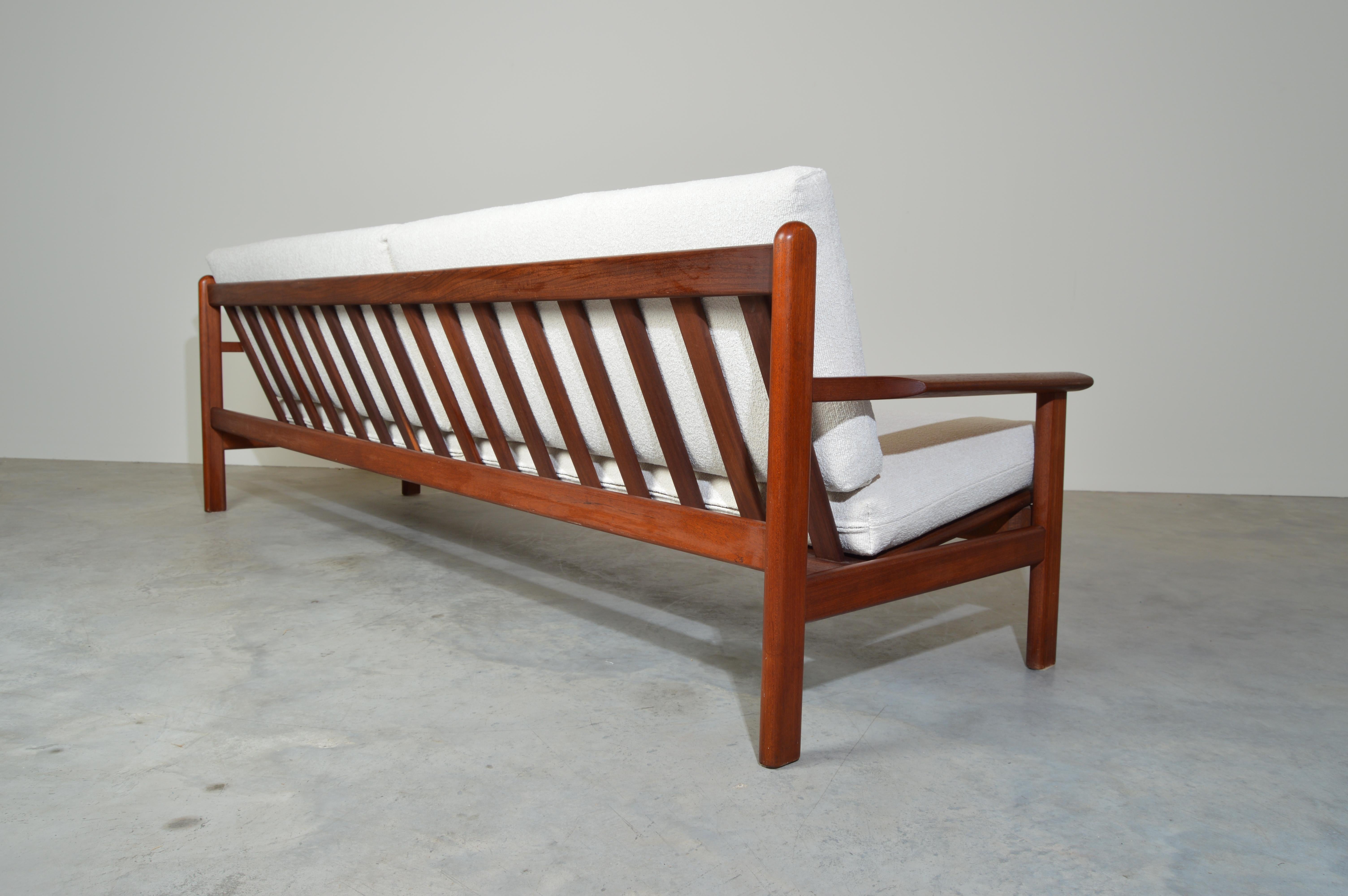 Poul Volther Danish Modern Sculptural Teak Sofa in Italian Boucle 1