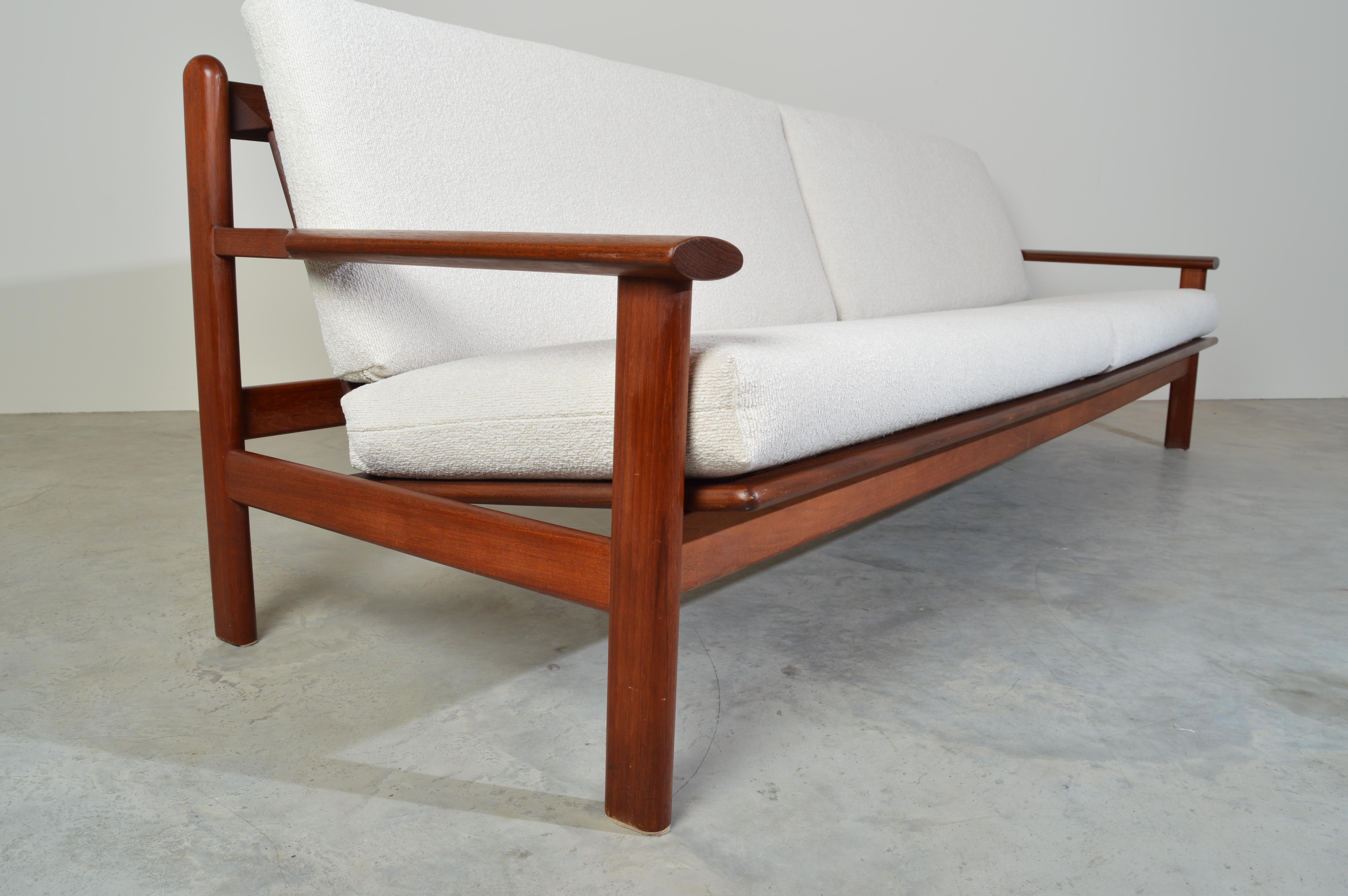 Poul Volther Danish Modern Sculptural Teak Sofa in Italian Boucle 2