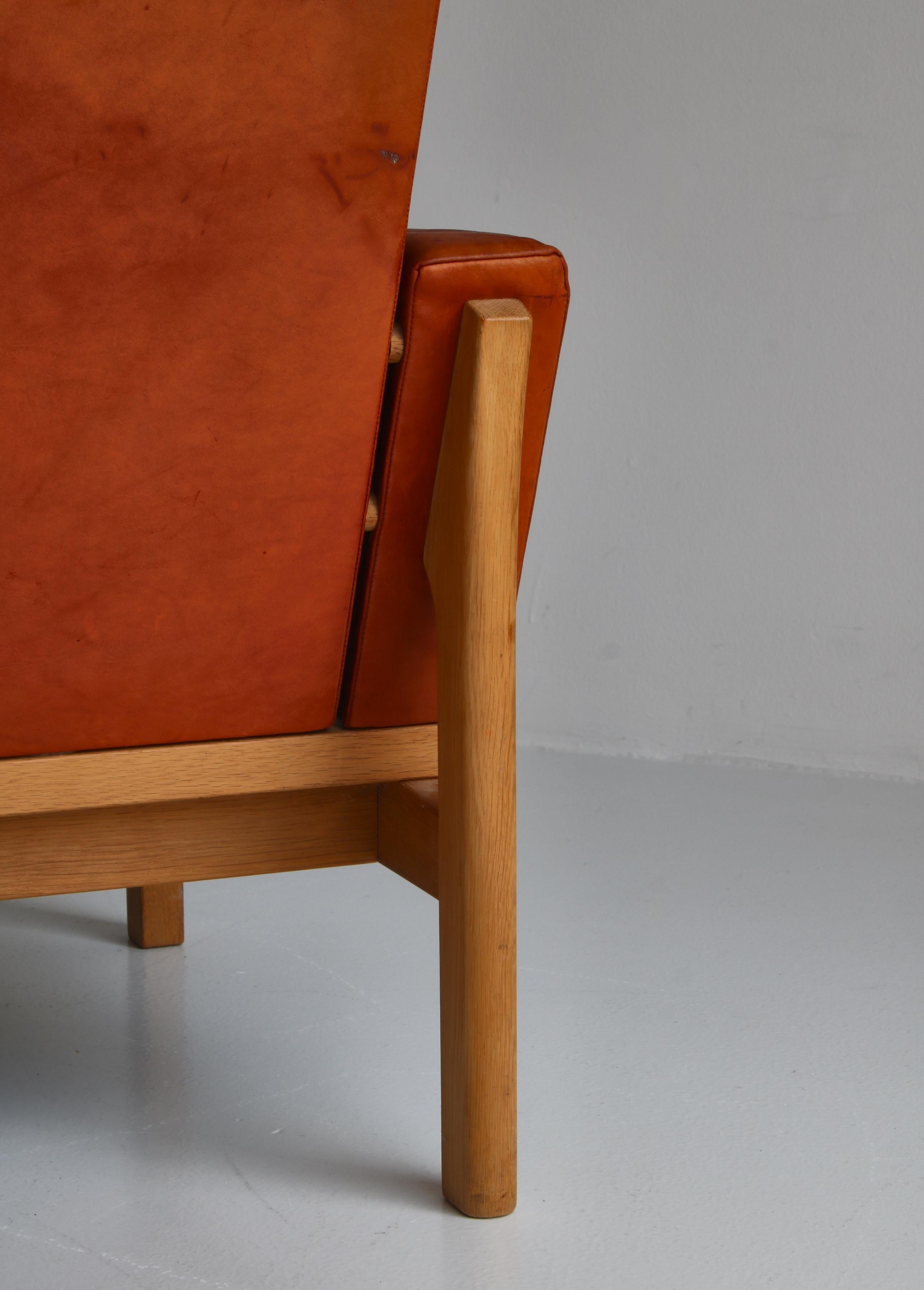 Poul Volther Easy Chair in Oak & Patinated Natural Leather Erik Jørgensen, 1961 5