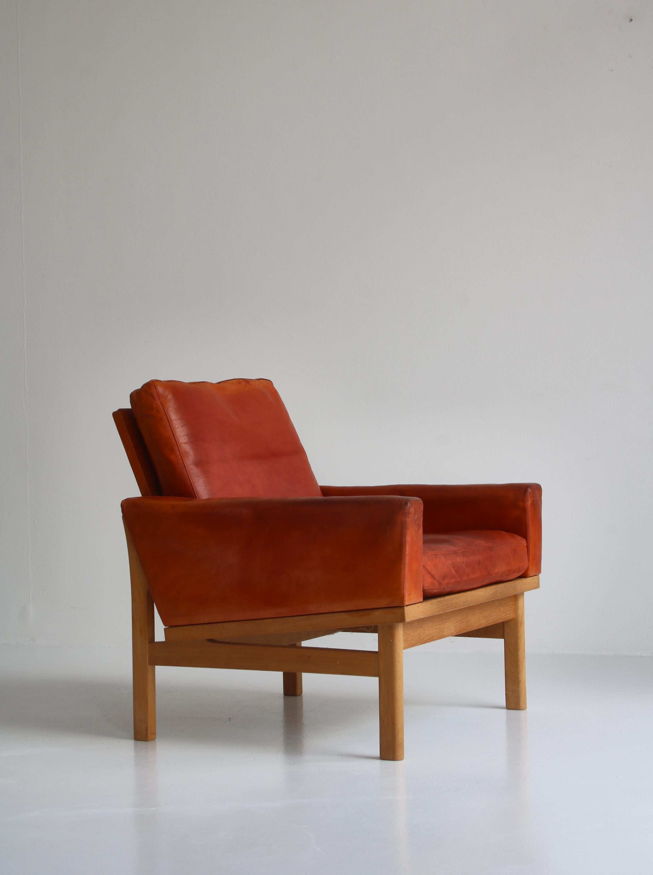 Poul Volther Easy Chair in Oak & Patinated Natural Leather Erik Jørgensen, 1961 6