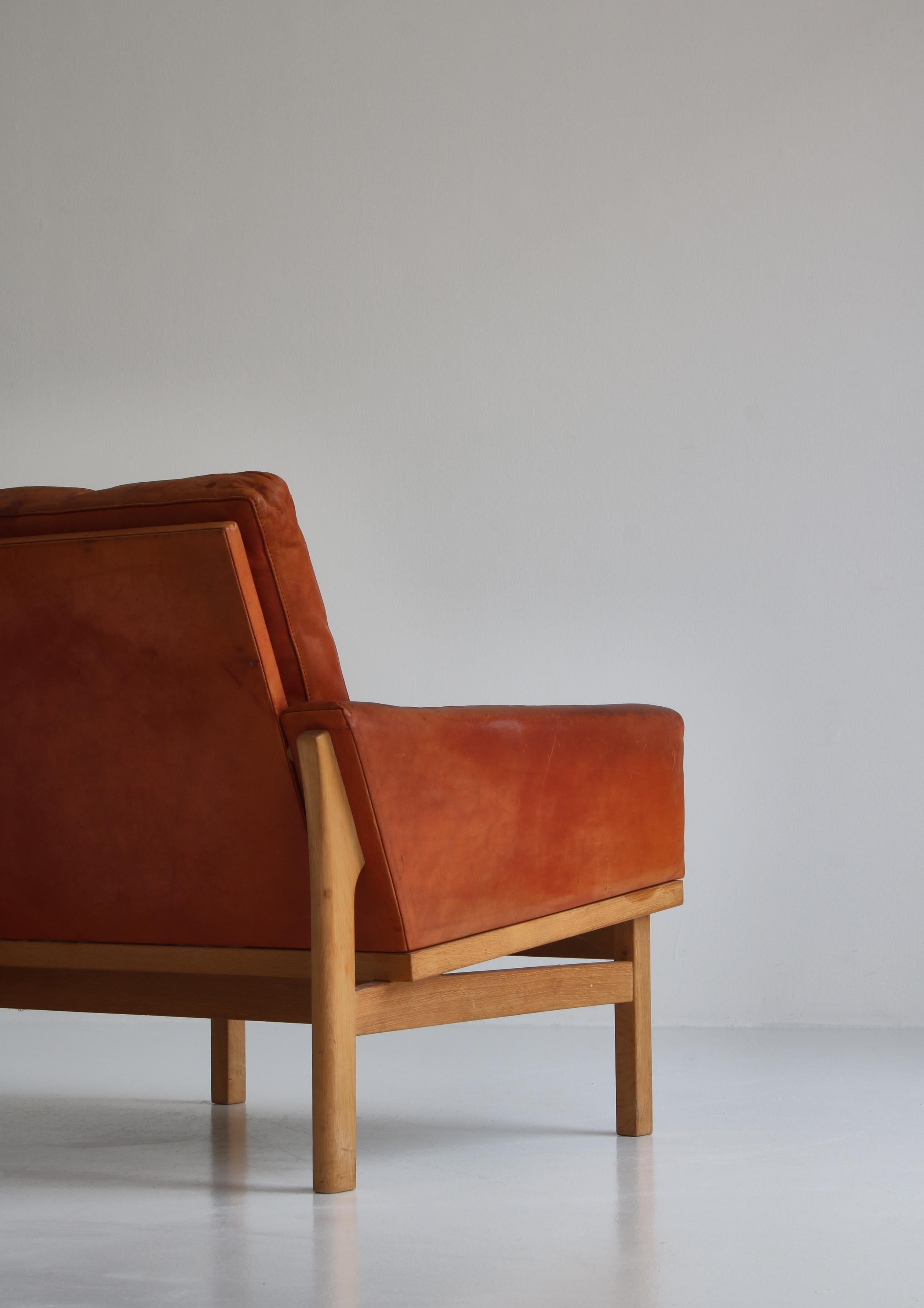 Poul Volther Easy Chair in Oak & Patinated Natural Leather Erik Jørgensen, 1961 8