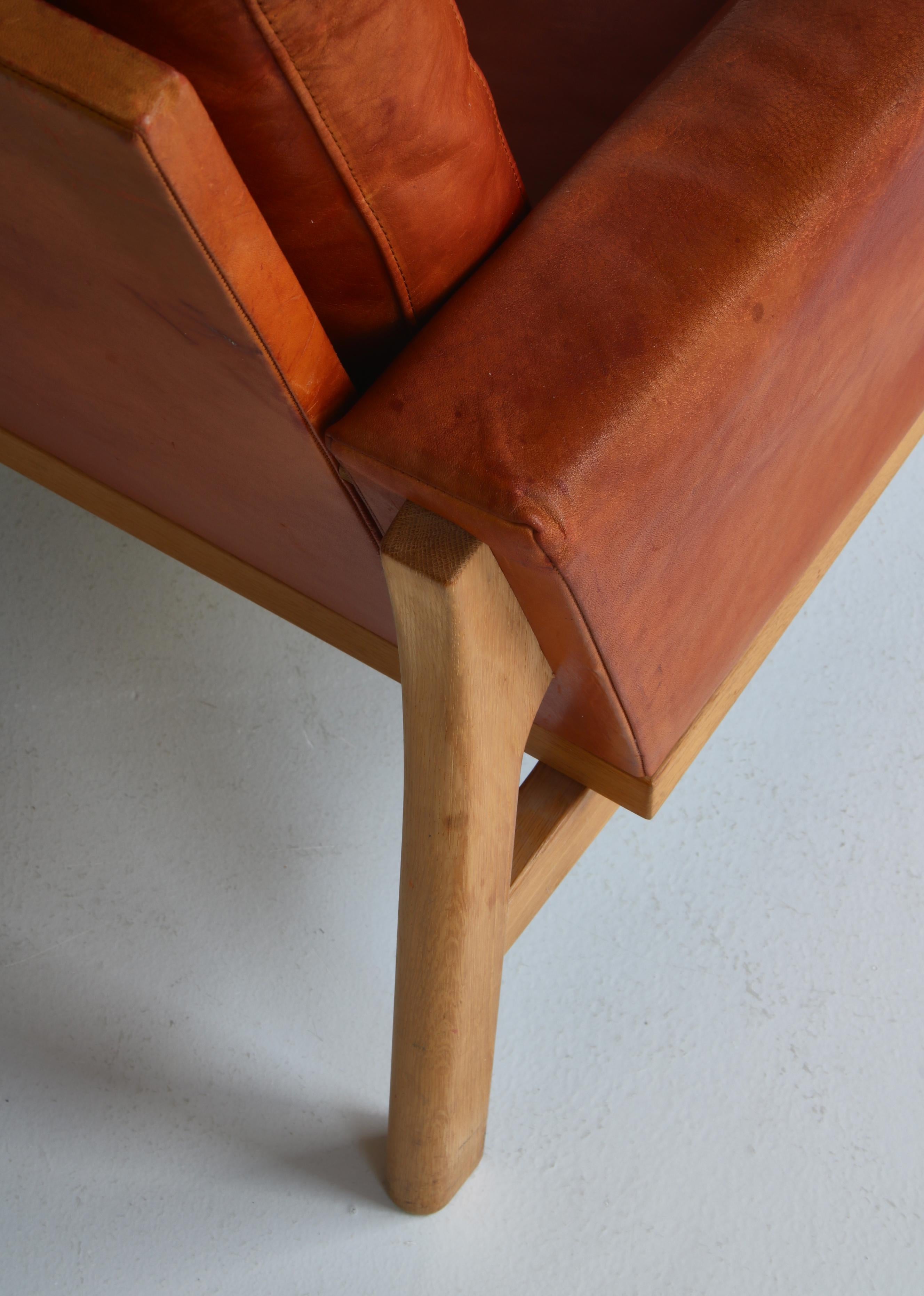 Poul Volther Easy Chair in Oak & Patinated Natural Leather Erik Jørgensen, 1961 9
