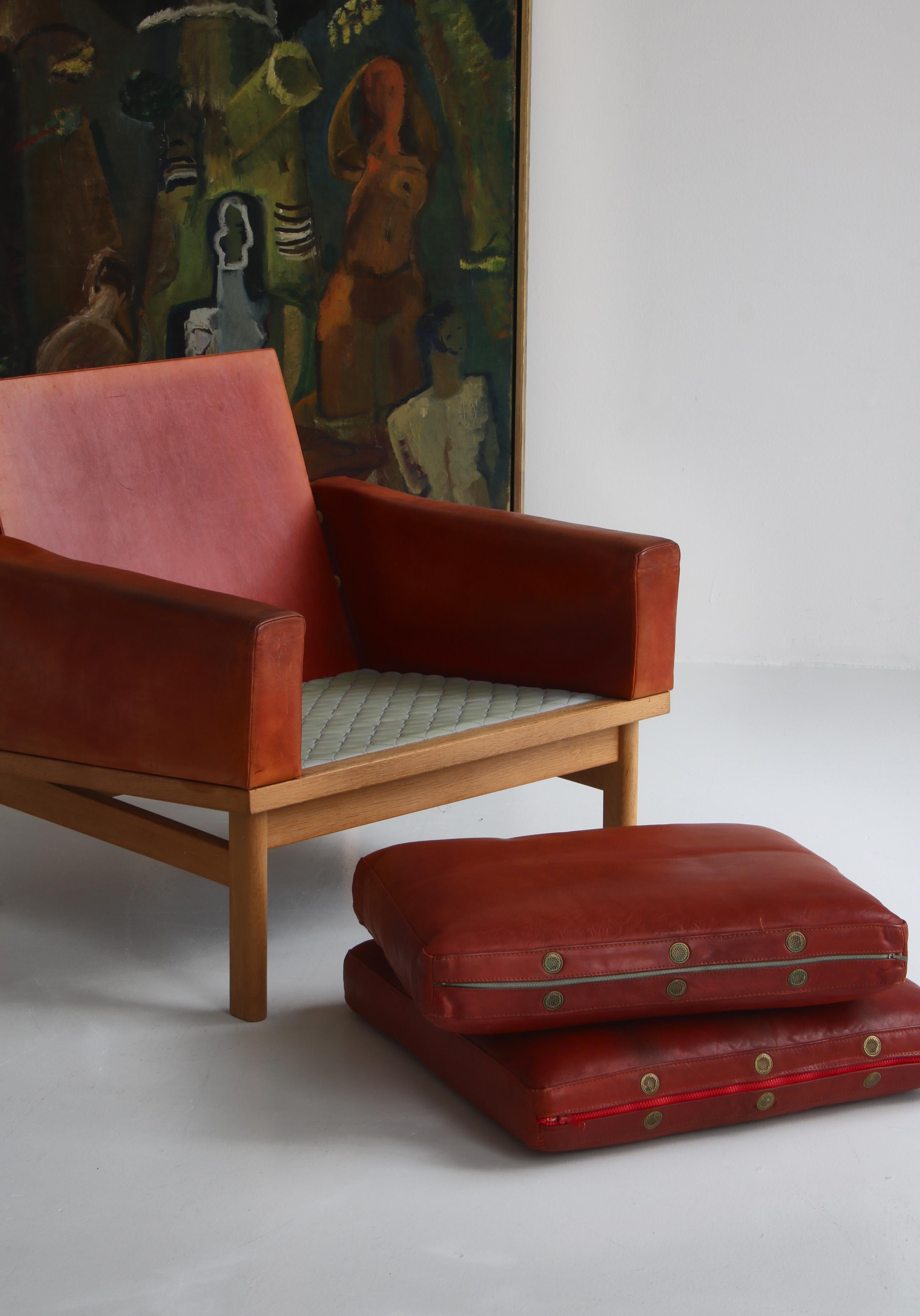 Poul Volther Easy Chair in Oak & Patinated Natural Leather Erik Jørgensen, 1961 10