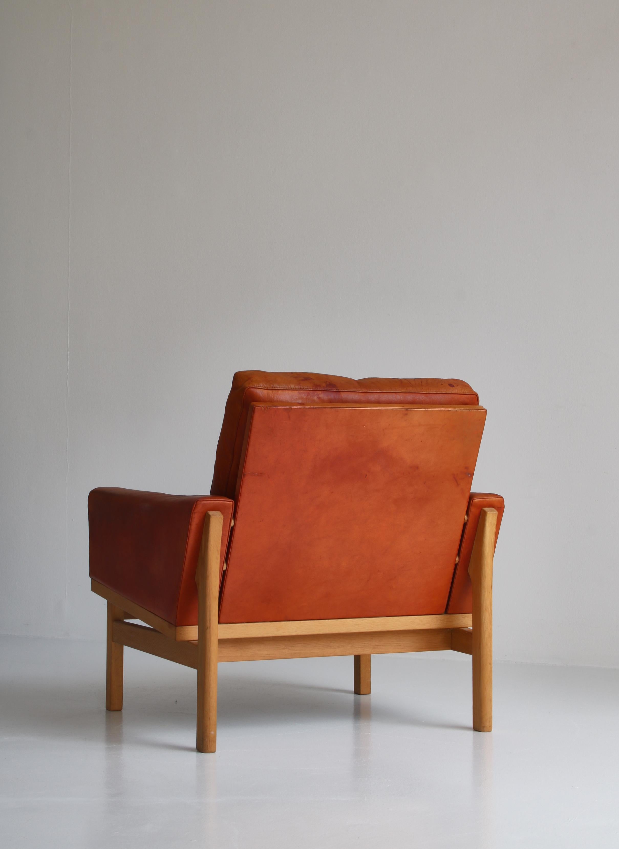 Danish Poul Volther Easy Chair in Oak & Patinated Natural Leather Erik Jørgensen, 1961
