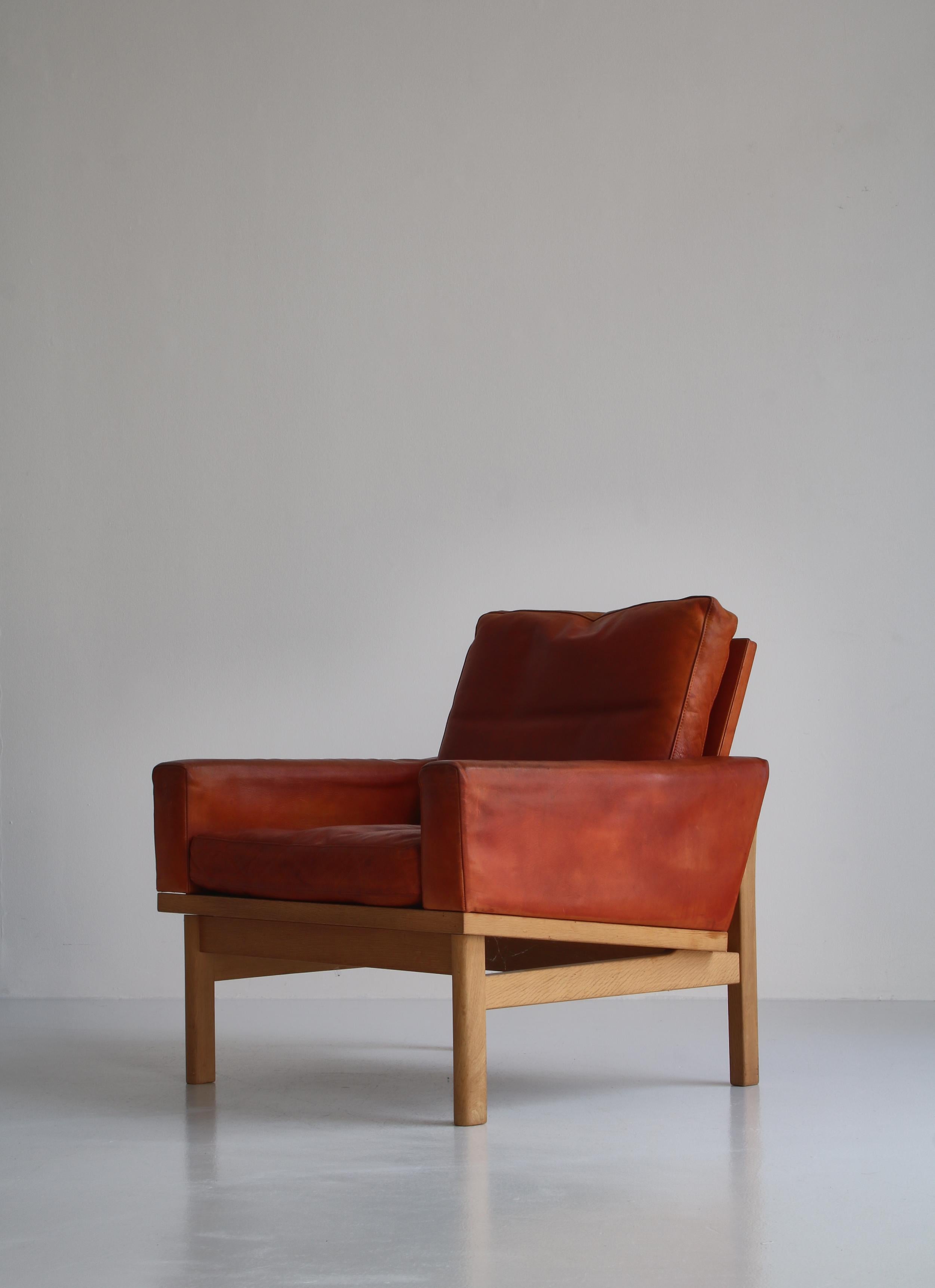 Poul Volther Easy Chair in Oak & Patinated Natural Leather Erik Jørgensen, 1961 2