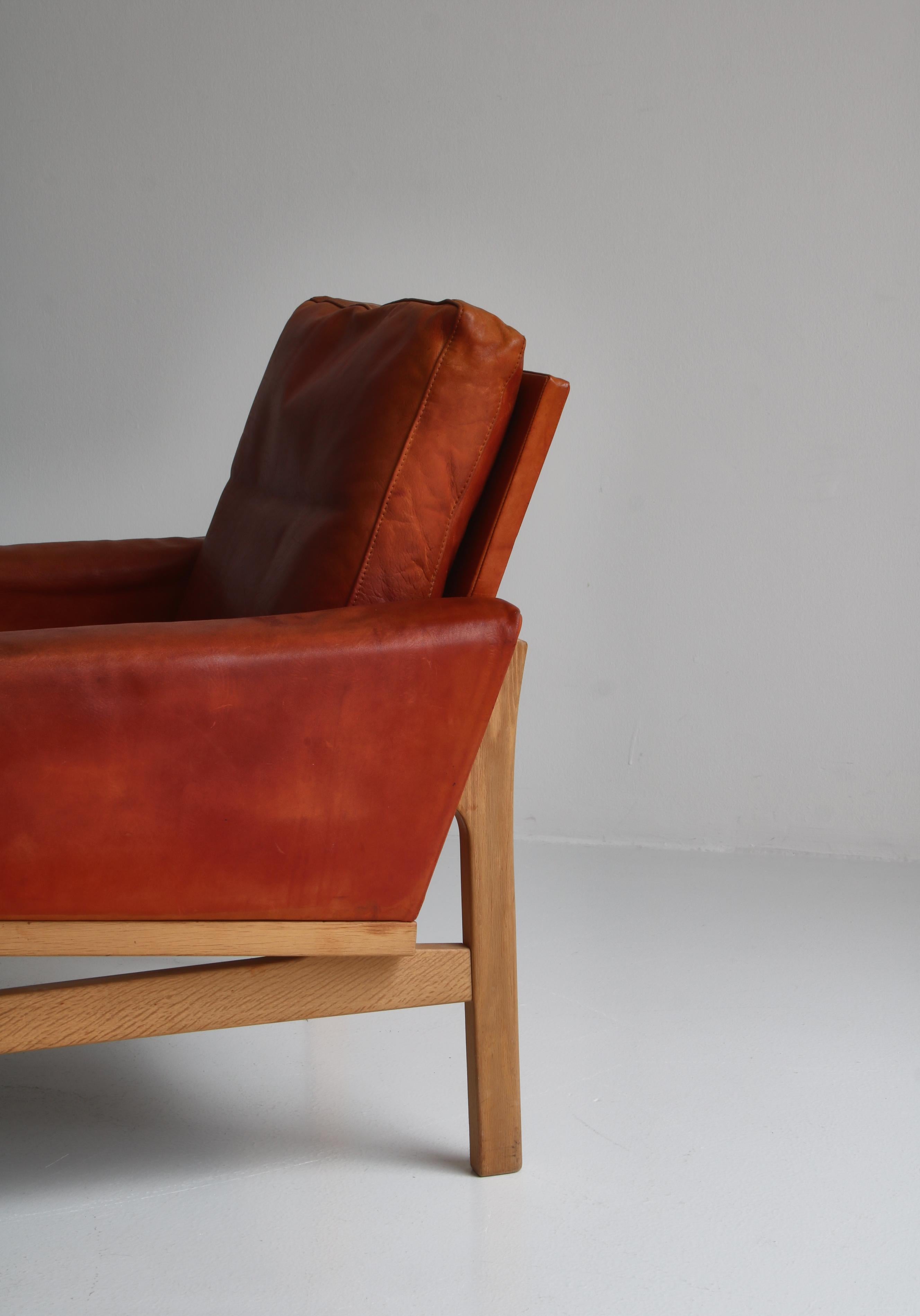 Poul Volther Easy Chair in Oak & Patinated Natural Leather Erik Jørgensen, 1961 3