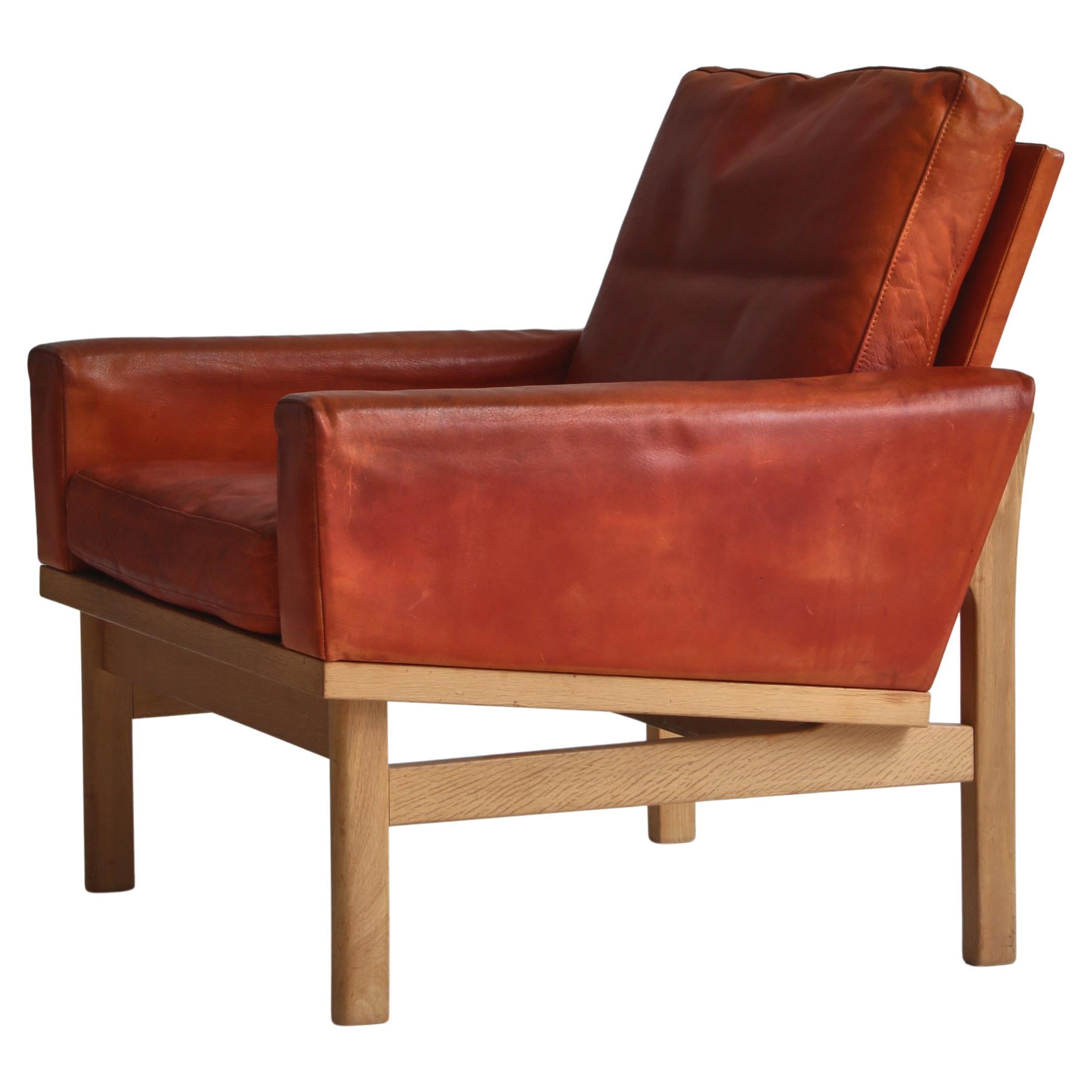 Poul Volther Easy Chair in Oak & Patinated Natural Leather Erik Jørgensen, 1961