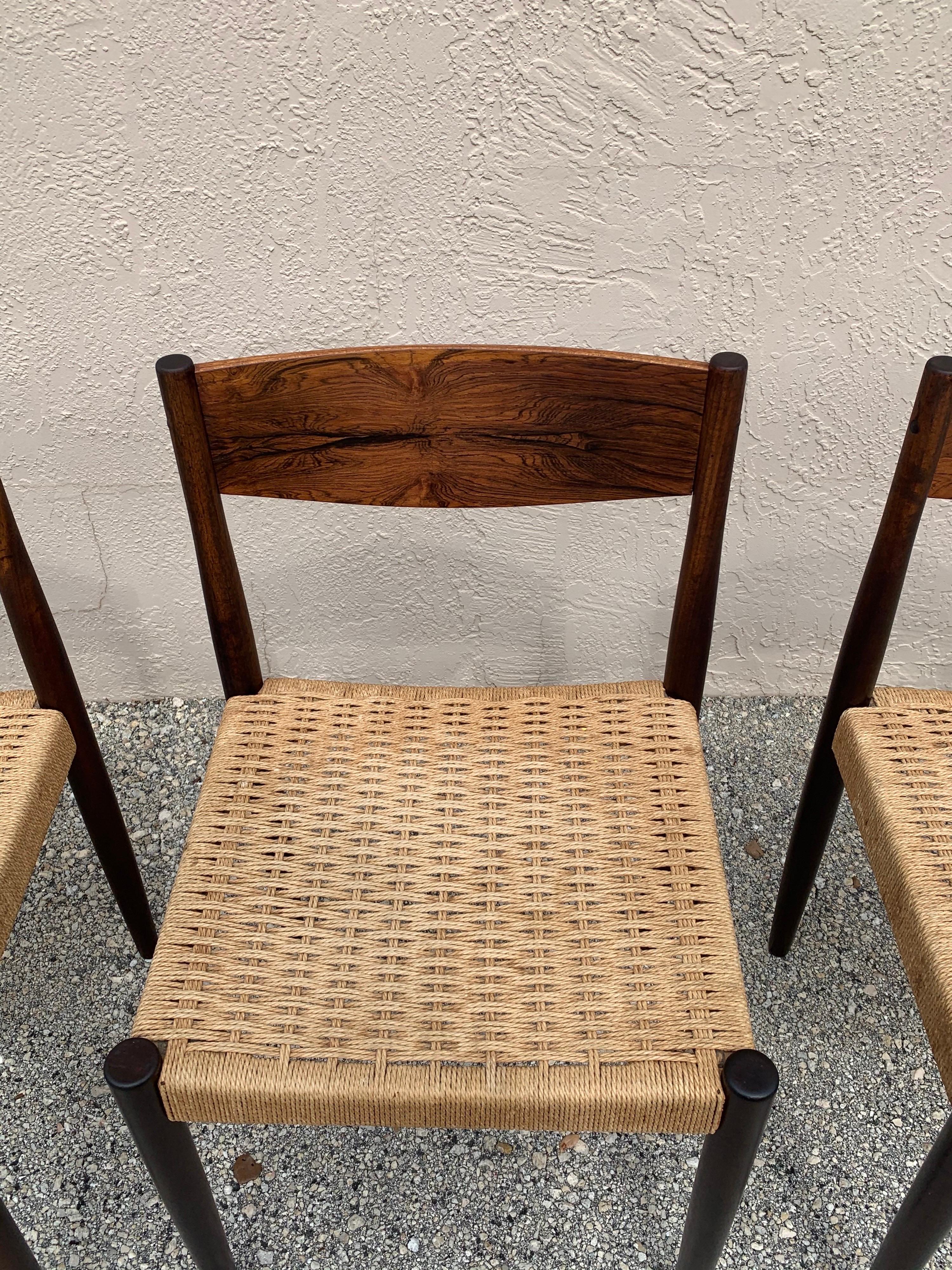 Papercord Poul Volther for Frem Rojle Dining Chairs in Rosewood and Danish Cord, set of 4