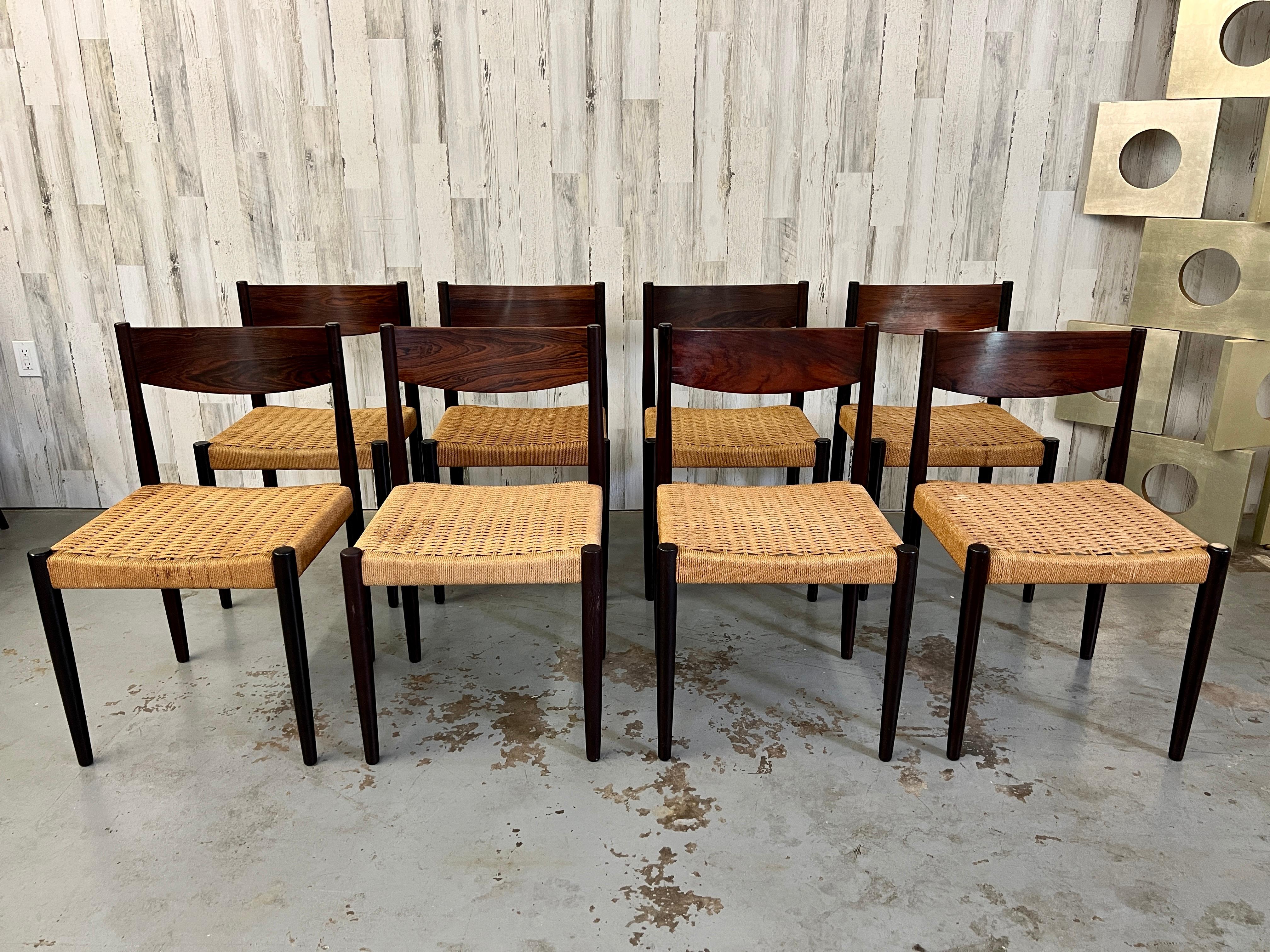 Scandinavian Modern Poul Volther for Frem Rojle Rosewood Dining Chairs Set of Eight