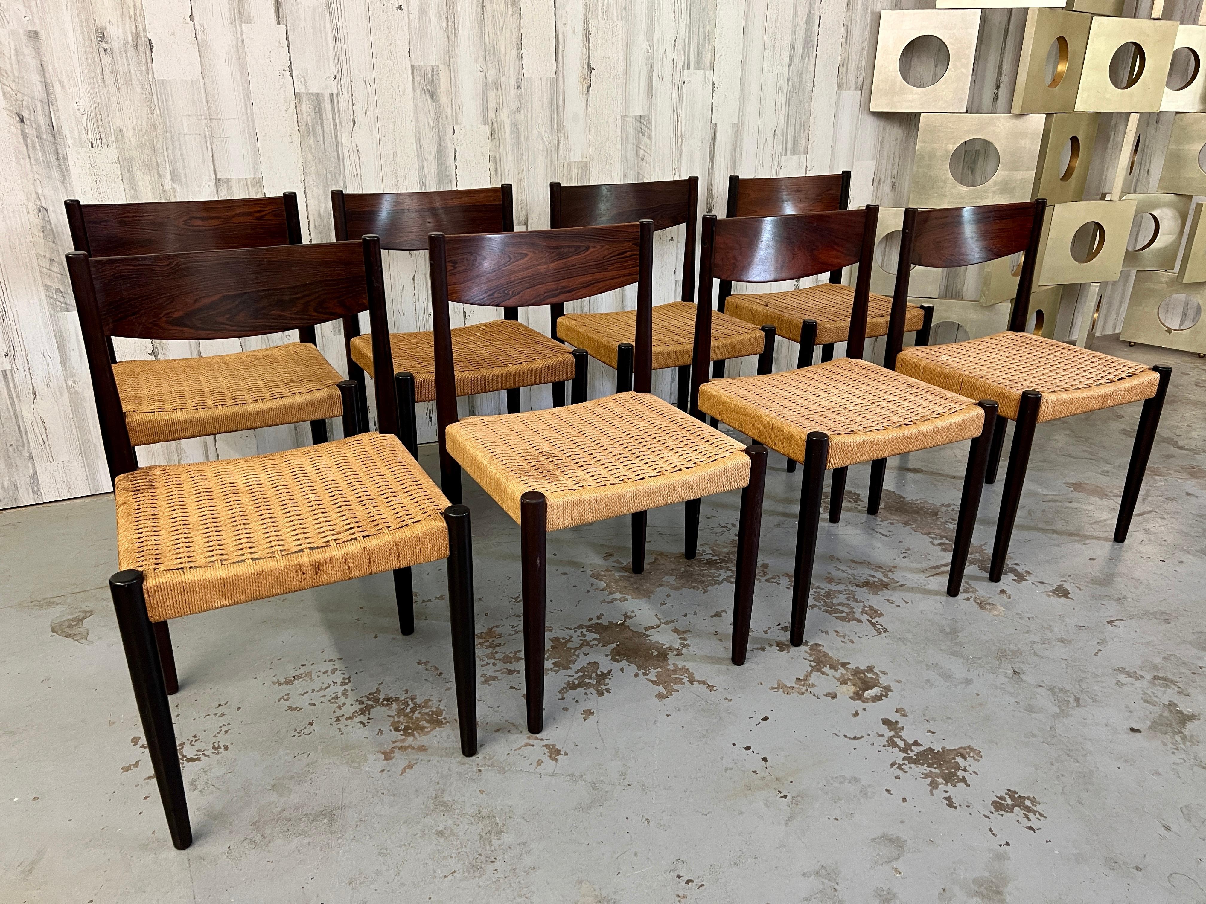 Danish Poul Volther for Frem Rojle Rosewood Dining Chairs Set of Eight