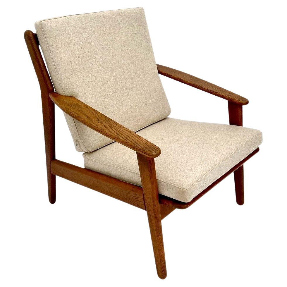 Poul Volther Model 55 Lounge Chair, Oak and Cream Wool Armchair. Denmark, 1960s