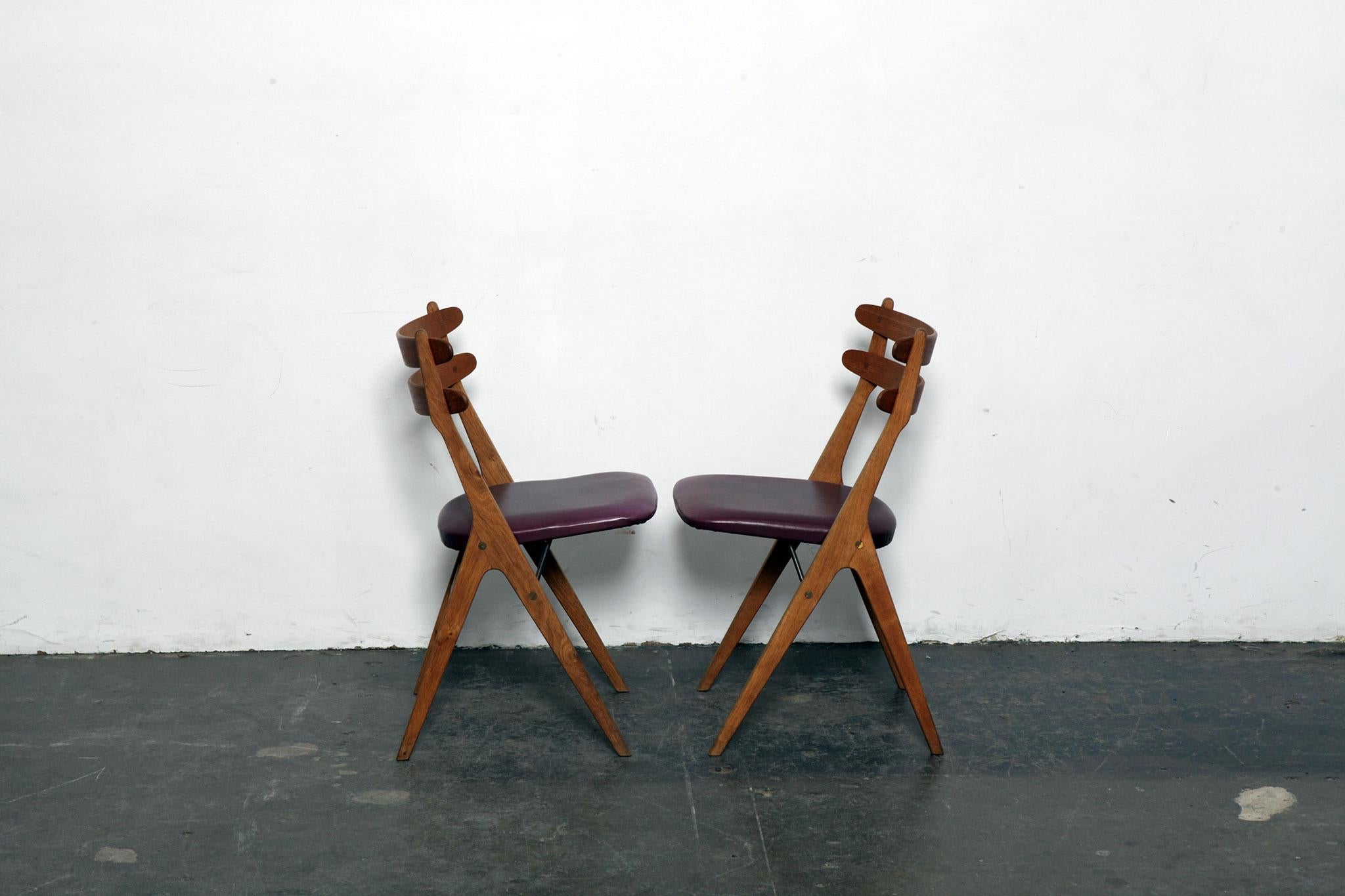 Danish Poul Volther Oak and Teak Side or Dining Chairs, Denmark, 1950s