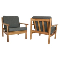 Poul Volther Pair Oak&New Upholstery Lounge Chairs for Frem Røjle, 1950 Denmark