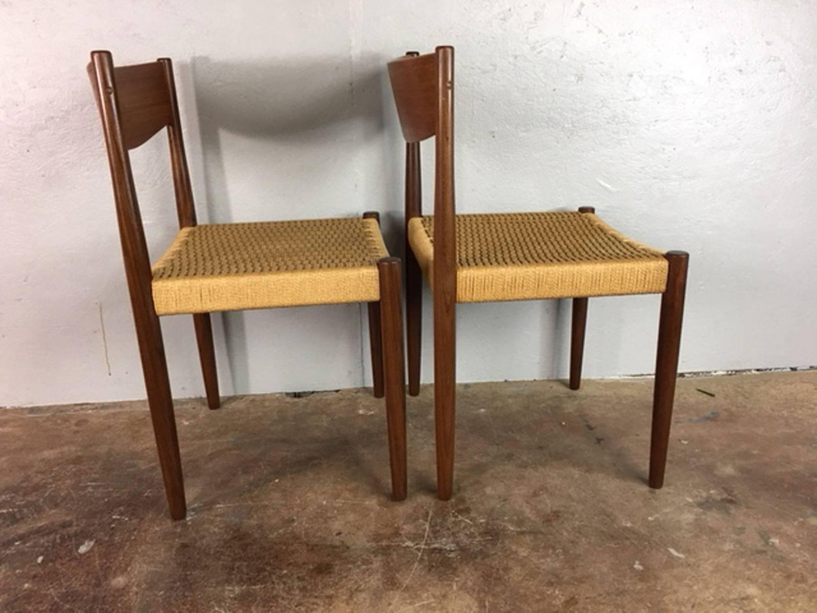 Set of two paper cord dining chairs by Poul Volther for Frem Røjle. Very good condition.
