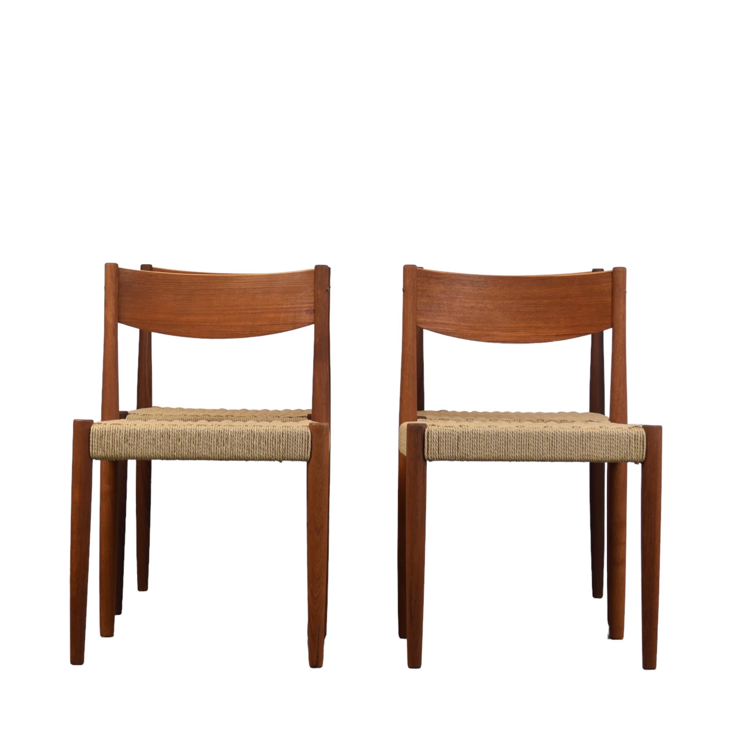 Mid-Century Modern Poul Volther Papercord & Teak Dining Chair Set For Sale