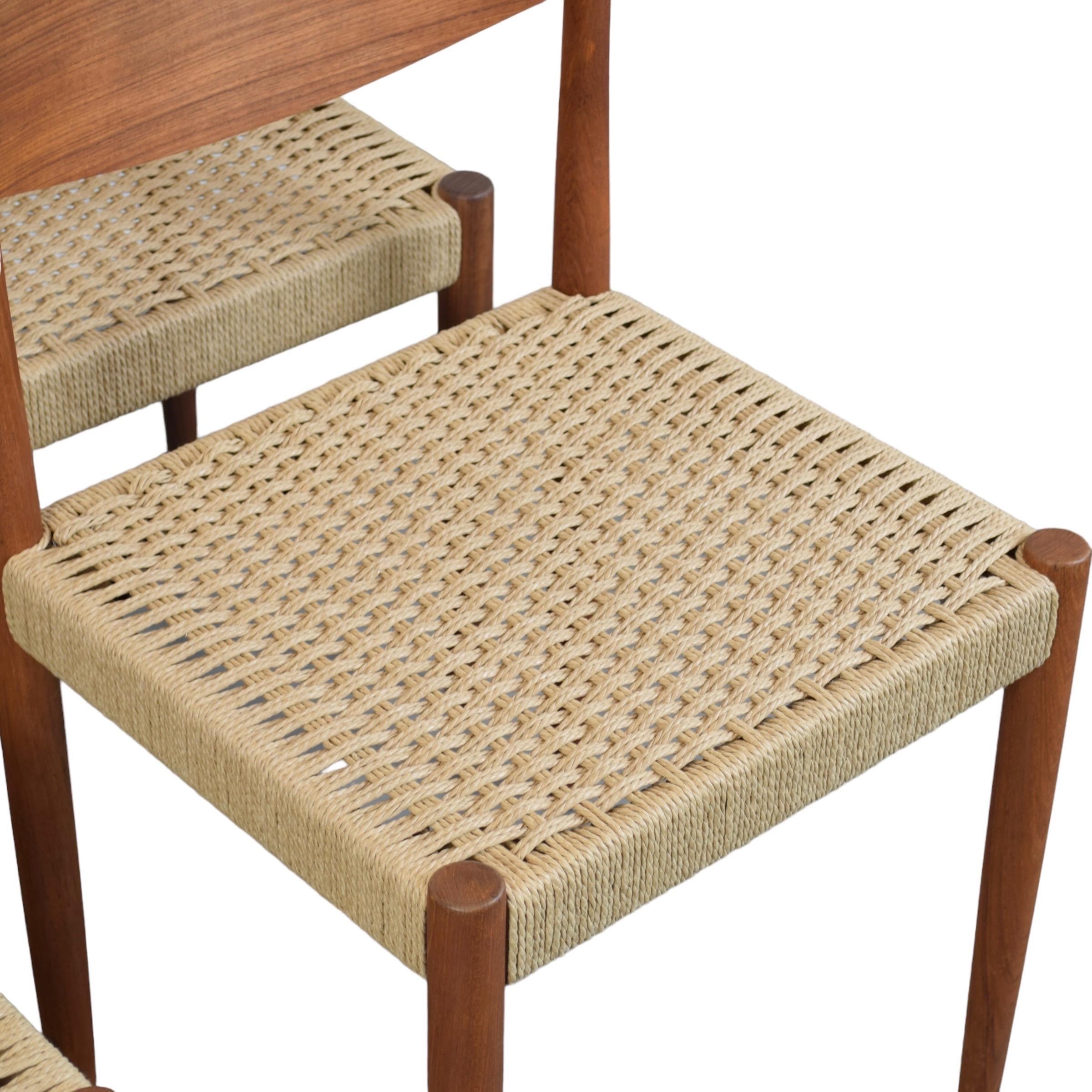 Danish Poul Volther Papercord & Teak Dining Chair Set For Sale