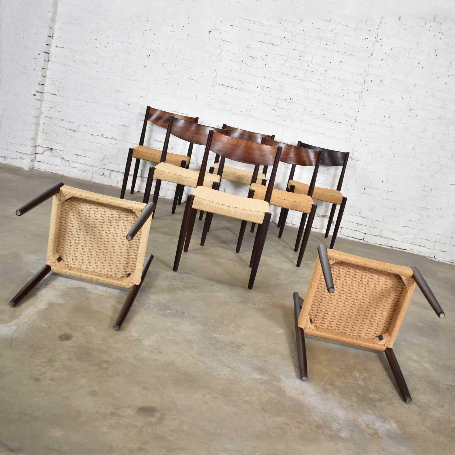 Poul Volther Scandinavian Modern Rosewood Paper Cord Dining Chairs by Frem Røjle 4