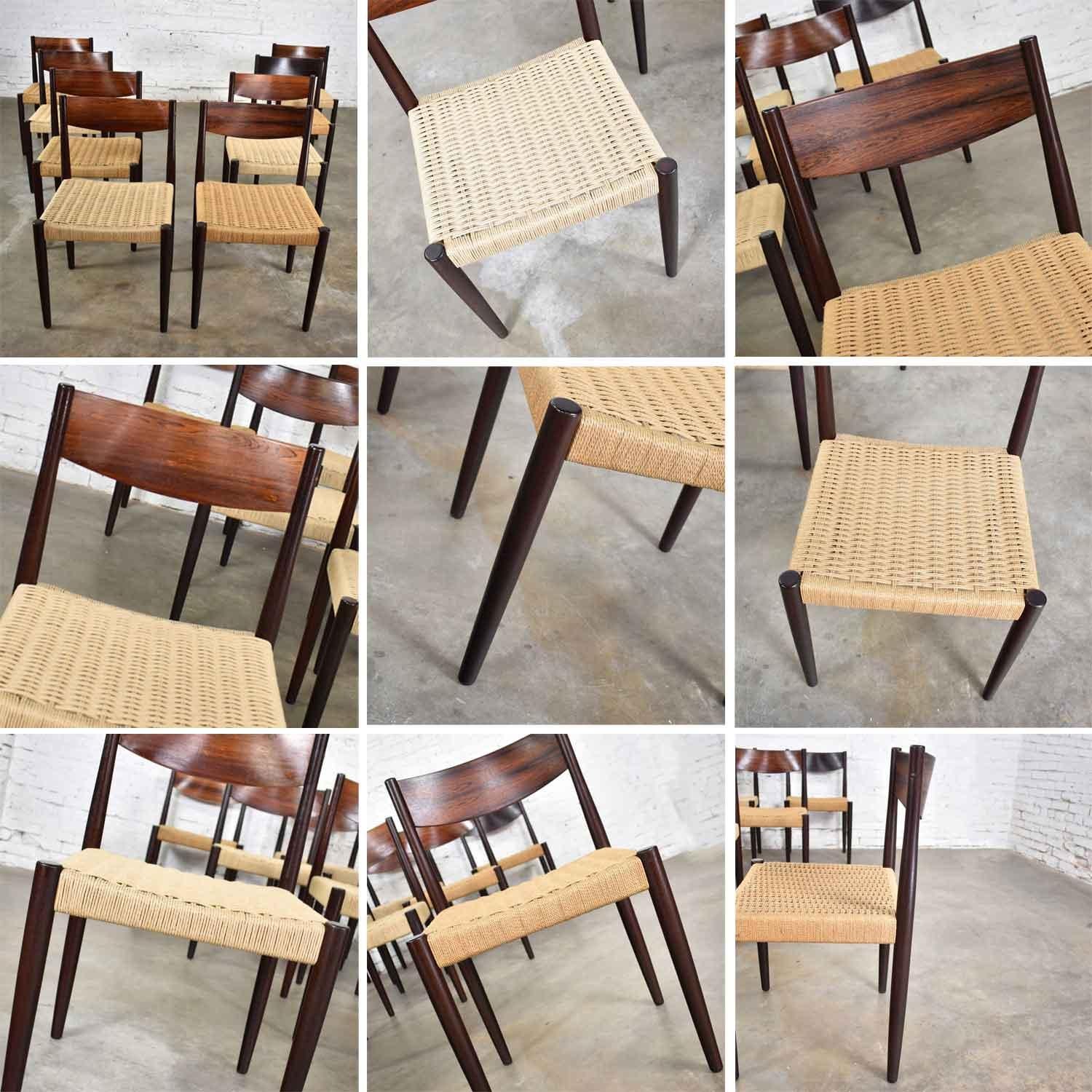 Poul Volther Scandinavian Modern Rosewood Paper Cord Dining Chairs by Frem Røjle 5