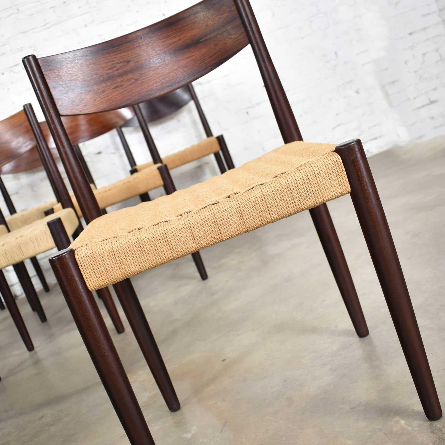 Poul Volther Scandinavian Modern Rosewood Paper Cord Dining Chairs by Frem Røjle 6