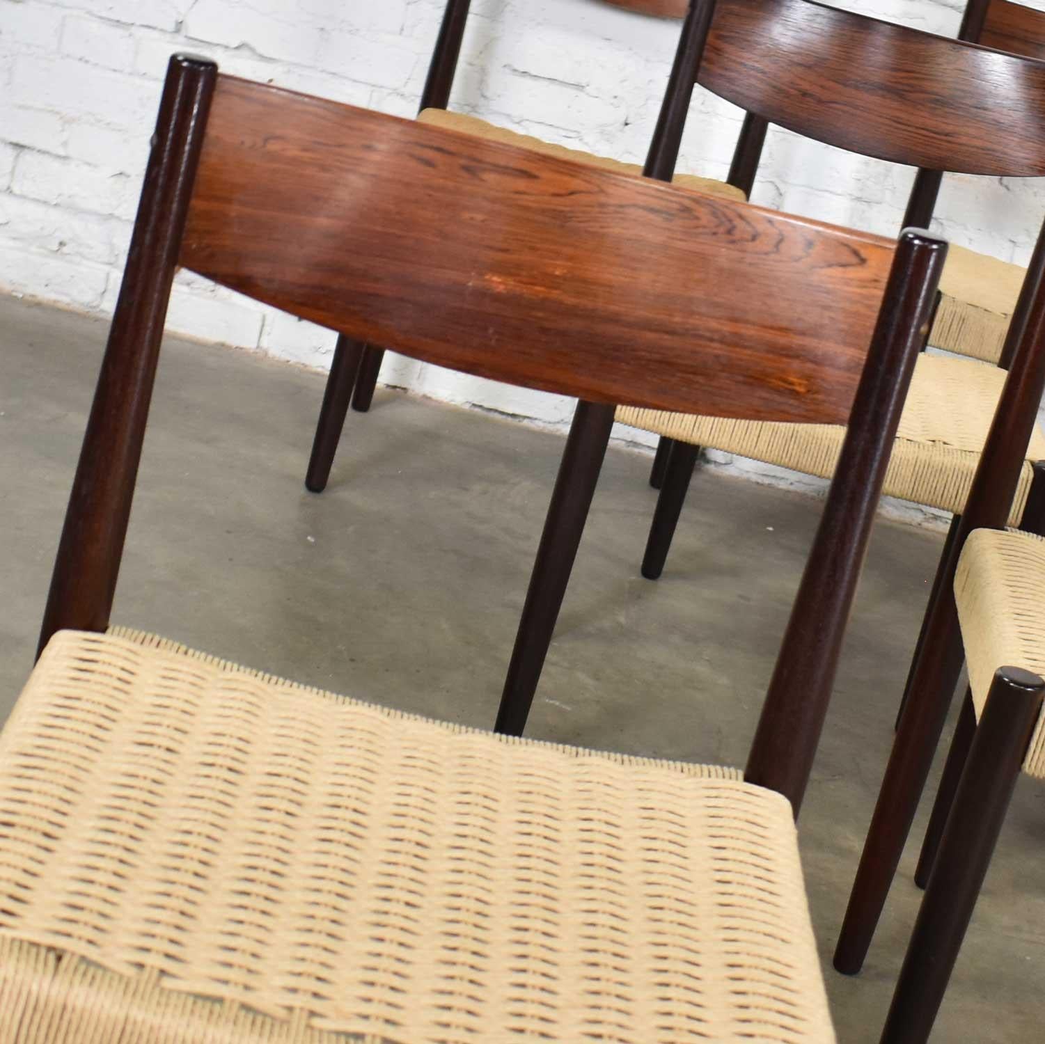Poul Volther Scandinavian Modern Rosewood Paper Cord Dining Chairs by Frem Røjle 8