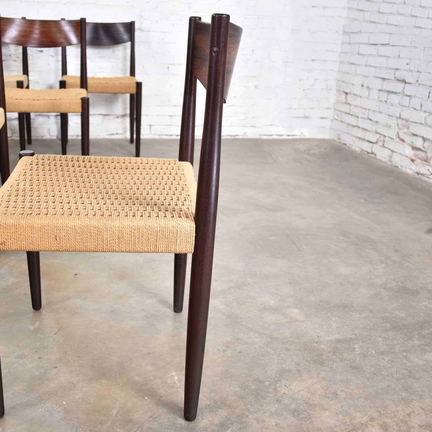 Poul Volther Scandinavian Modern Rosewood Paper Cord Dining Chairs by Frem Røjle 13