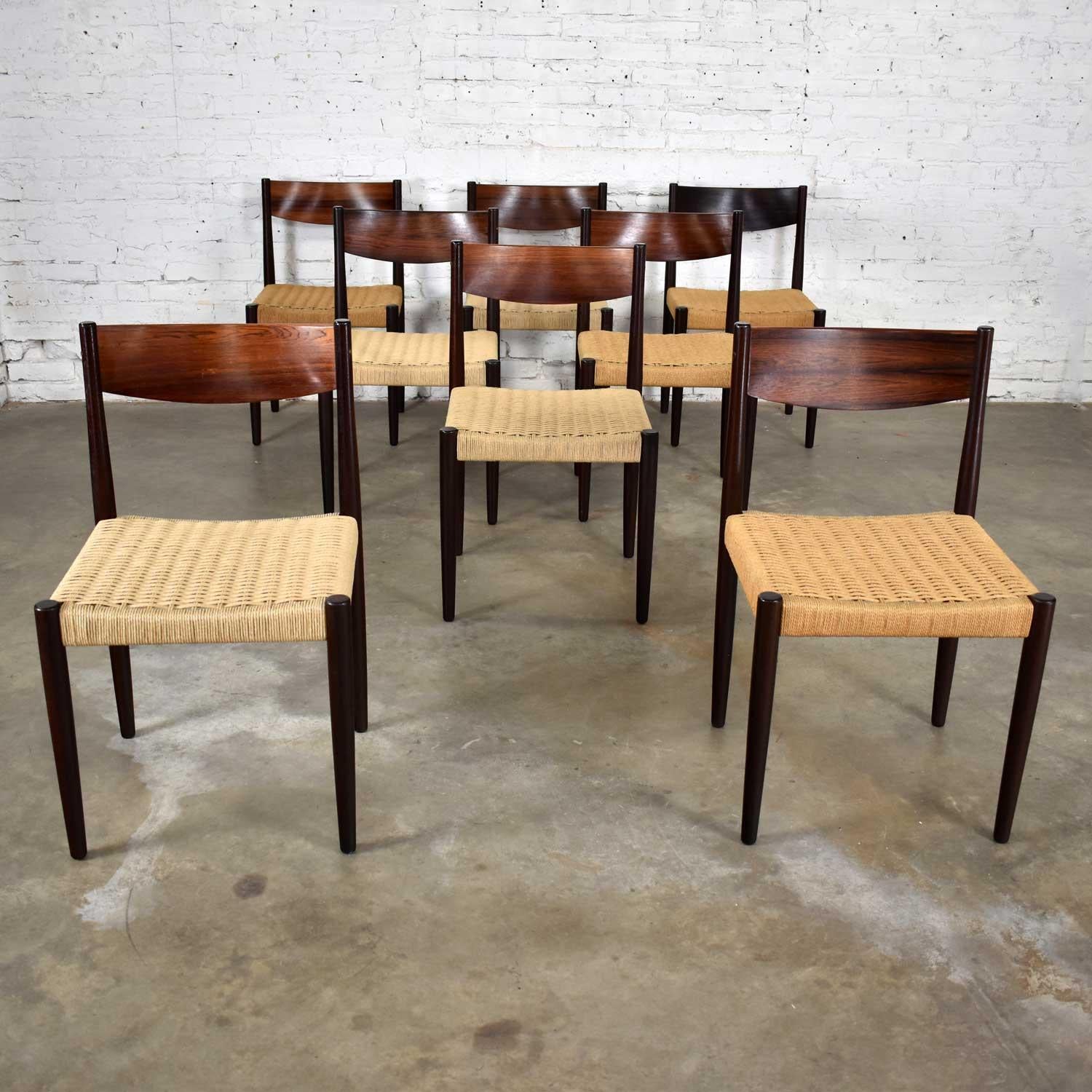 Poul Volther Scandinavian Modern Rosewood Paper Cord Dining Chairs by Frem Røjle 14