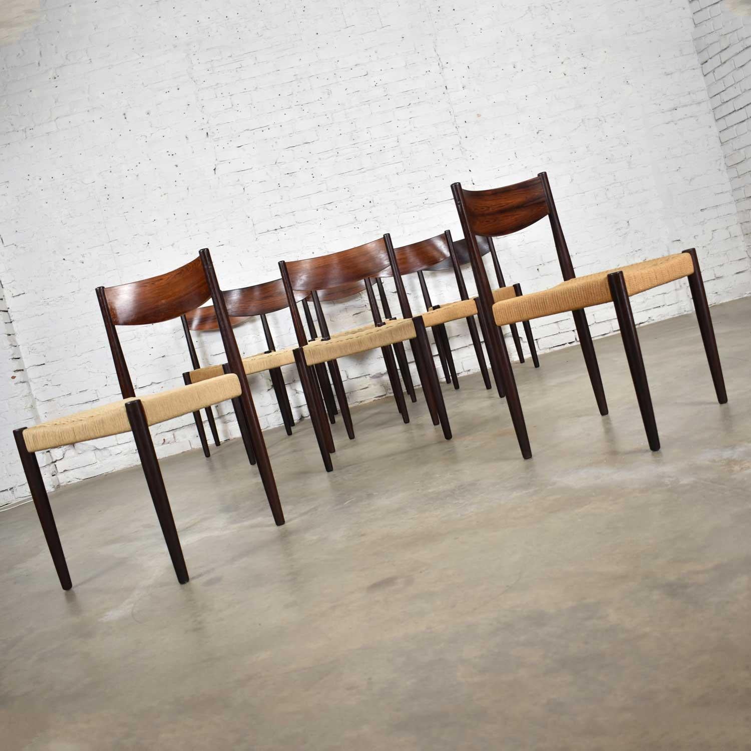 Poul Volther Scandinavian Modern Rosewood Paper Cord Dining Chairs by Frem Røjle In Good Condition In Topeka, KS