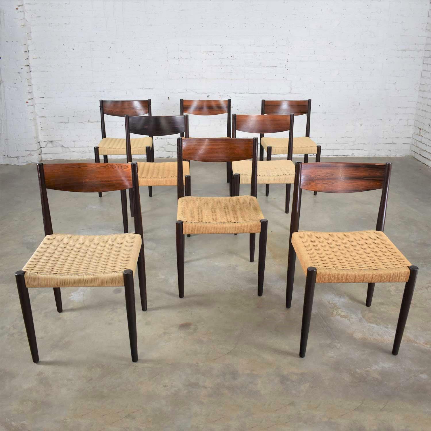 20th Century Poul Volther Scandinavian Modern Rosewood Paper Cord Dining Chairs by Frem Røjle