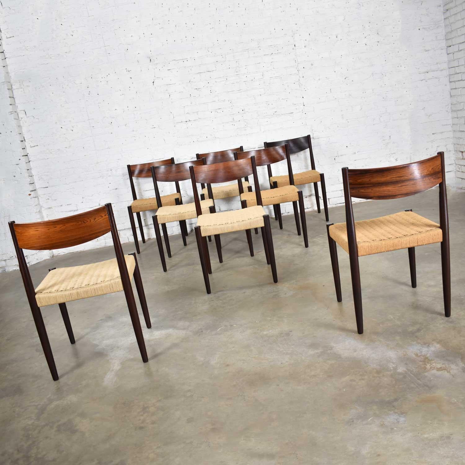 Poul Volther Scandinavian Modern Rosewood Paper Cord Dining Chairs by Frem Røjle 1