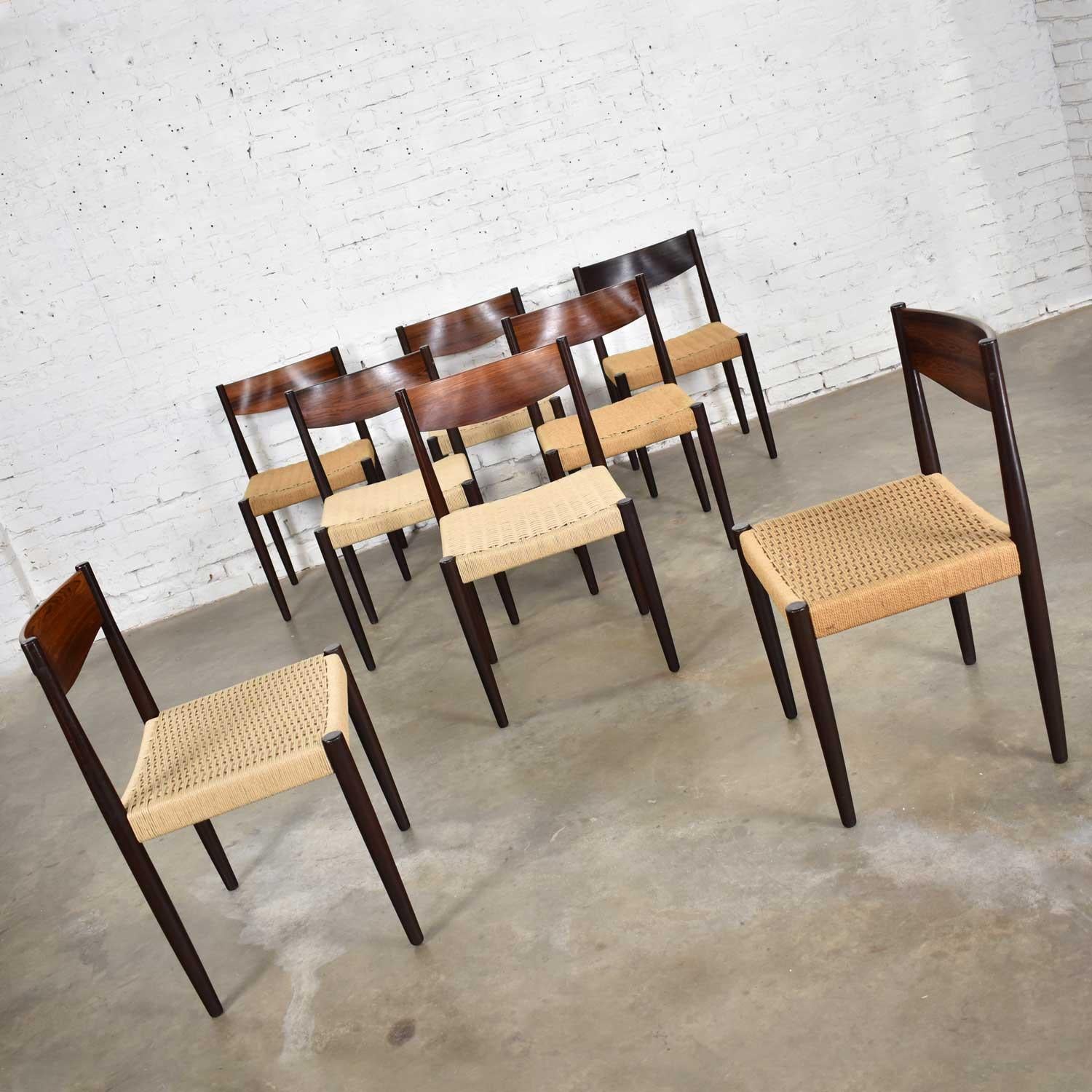 Poul Volther Scandinavian Modern Rosewood Paper Cord Dining Chairs by Frem Røjle 2