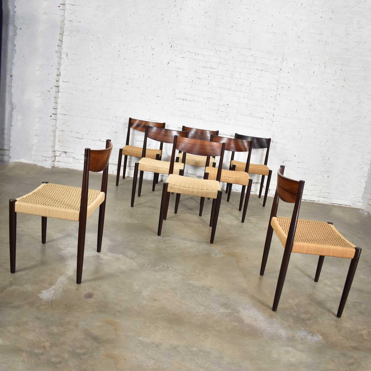 Poul Volther Scandinavian Modern Rosewood Paper Cord Dining Chairs by Frem Røjle 3