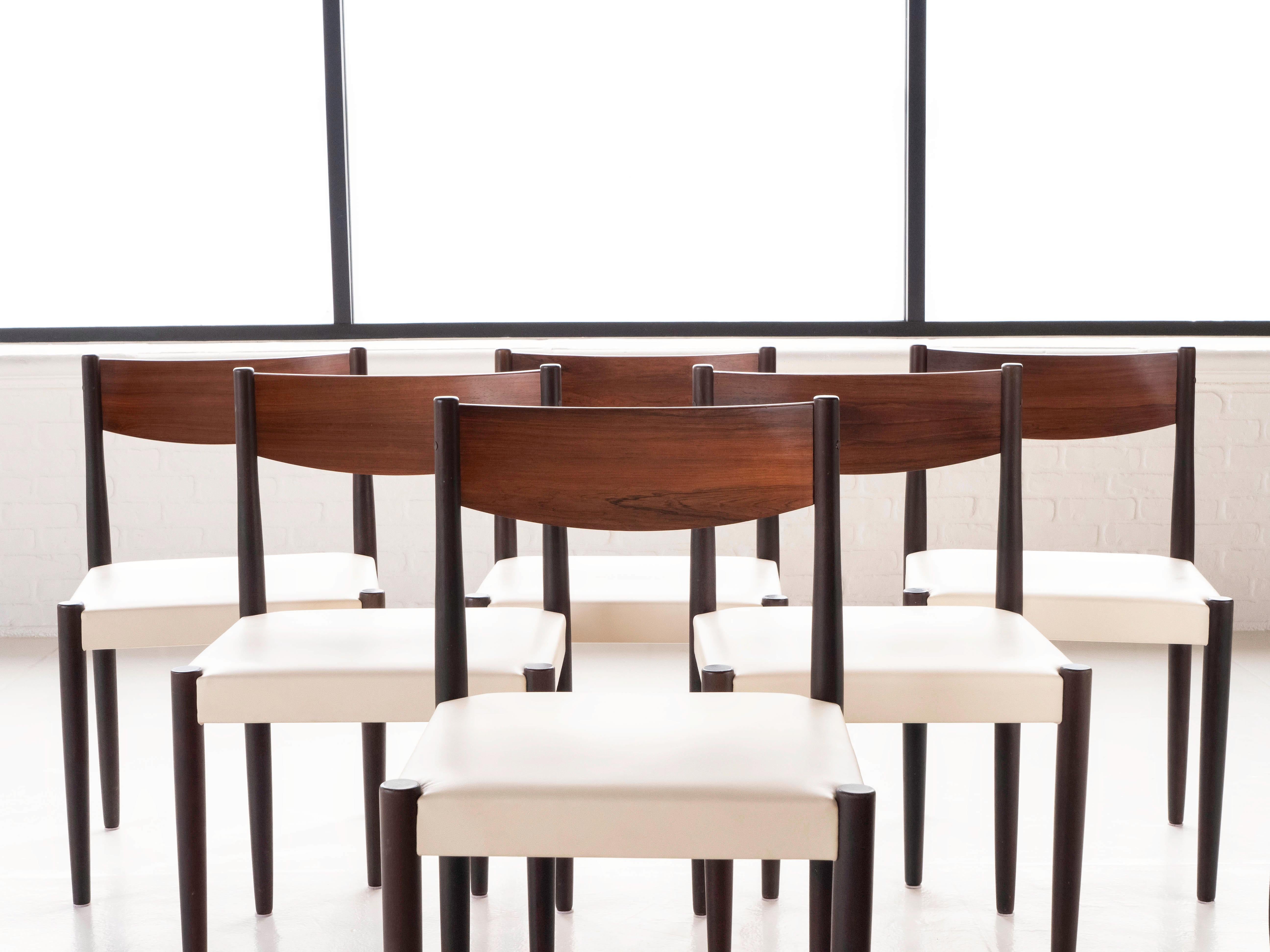 Scandinavian Modern Poul Volther Set of 6 Rosewood & Leather Dining Chairs for Frem Røjle, Denmark