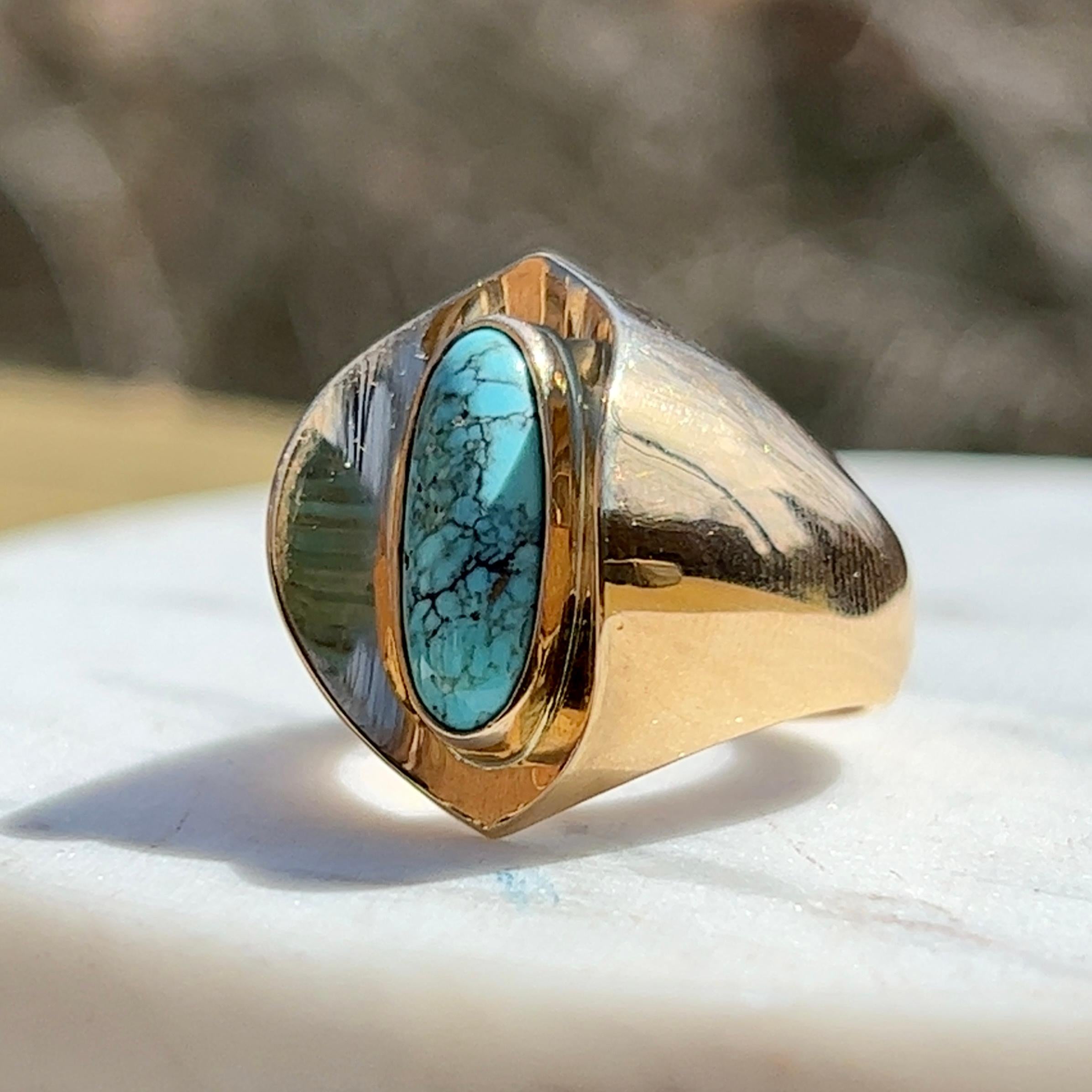 Poul Warmind Denmark Modernist Turquoise Ring in 18k Gold In Good Condition In Towson, MD