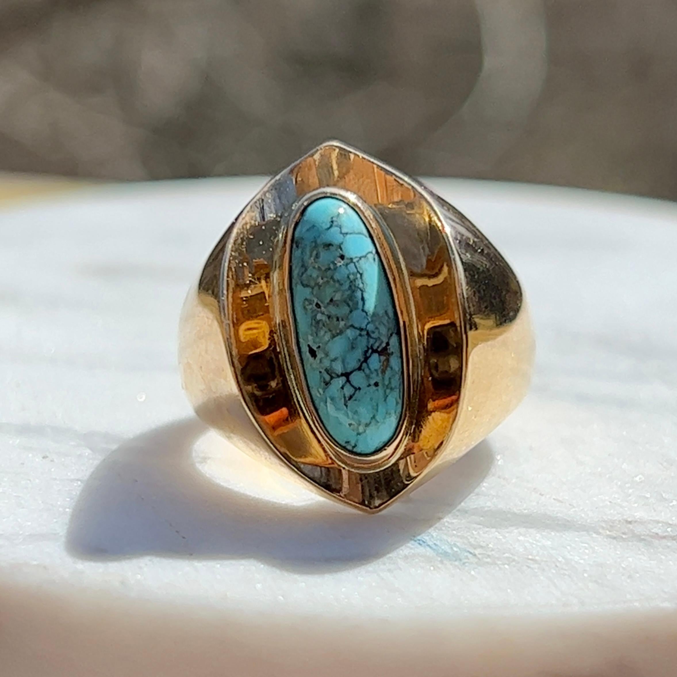 Women's or Men's Poul Warmind Denmark Modernist Turquoise Ring in 18k Gold