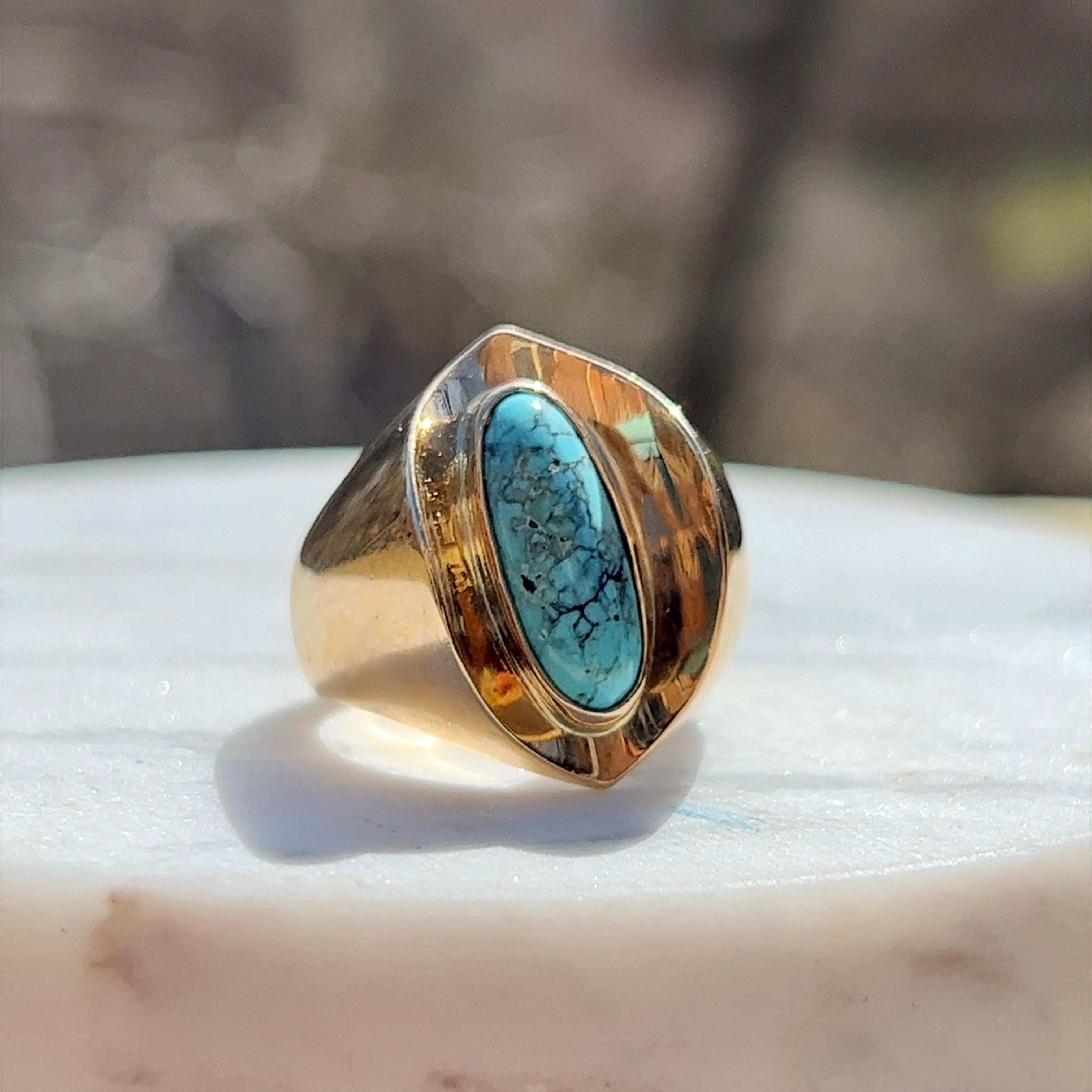 Poul Warmind Denmark Modernist Turquoise Ring in 18k Gold 1