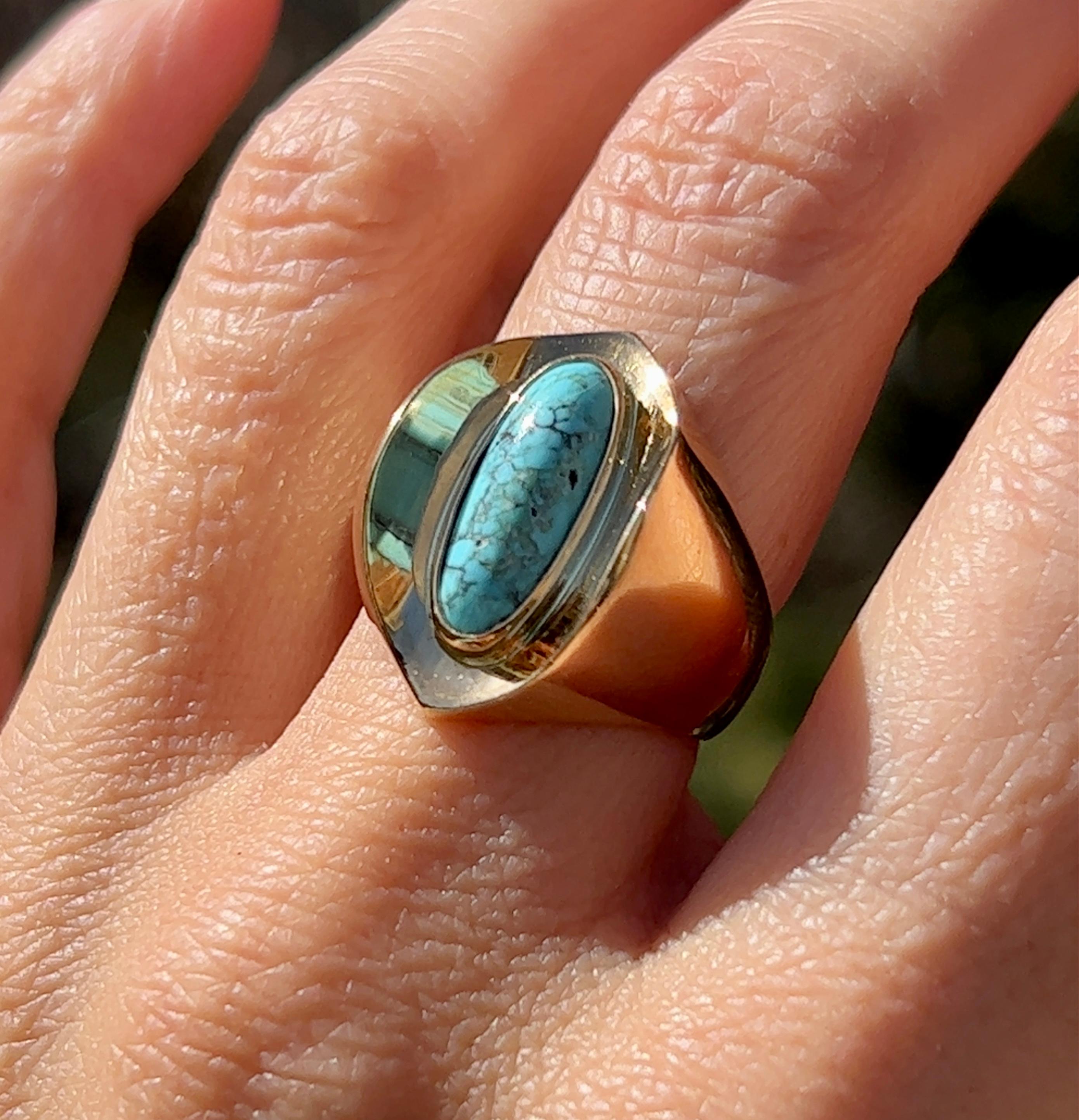 Poul Warmind Denmark Modernist Turquoise Ring in 18k Gold 2