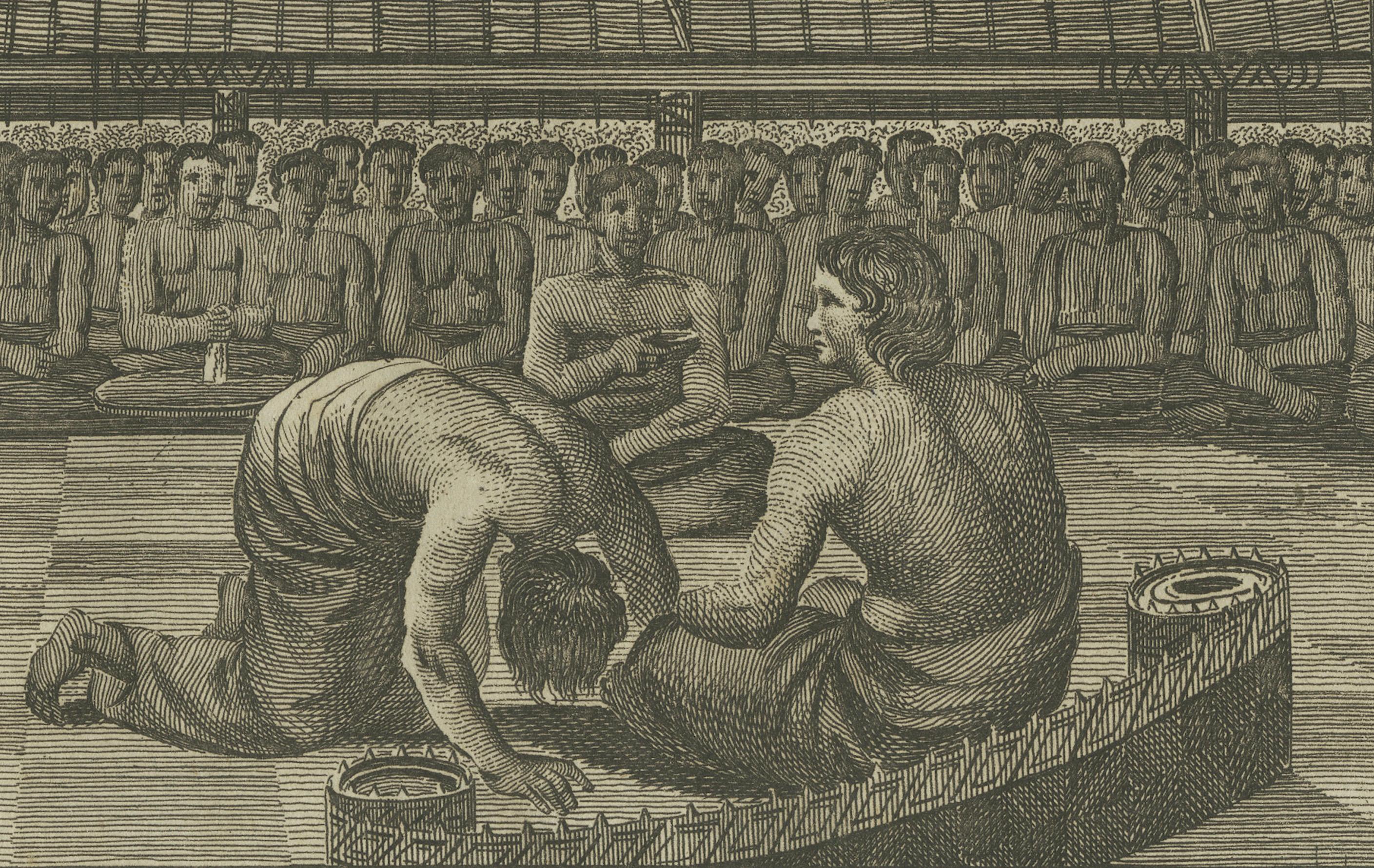Fin du XVIIIe siècle Poulaho, roi de Tonga, participe à une cérémonie Kava dans les îles amicales en vente