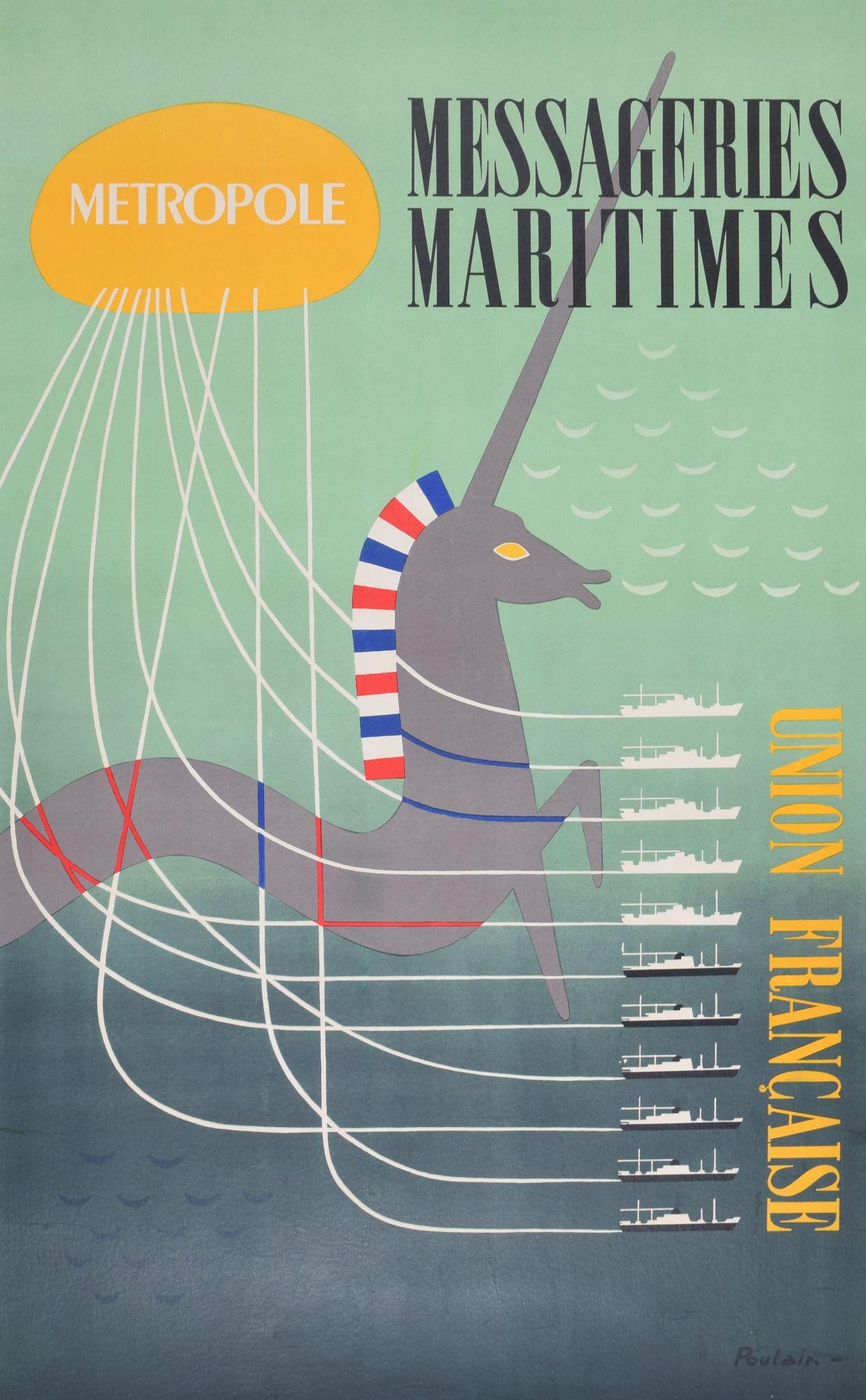 To see our other original vintage posters, scroll down to "More from this Seller" and below it click on "See all from this Seller" - or send us a message if you cannot find the poster you want.

Poulain
Messageries Maritimes - Union