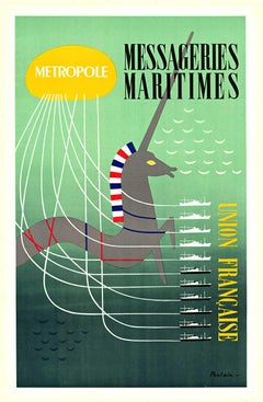 Poster di viaggio d'epoca originale Metropole Messageries Maritimes Union Francaise