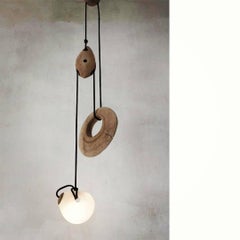 Suspended Sculptural Pendant Lamp, Organic Wood & Glass by Jérôme Pereira