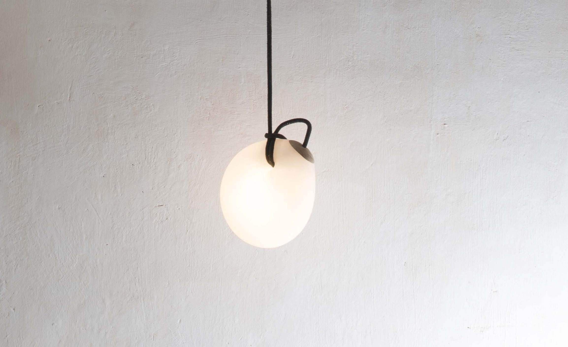 Contemporary Suspended Sculptural Pendant Lamp, Organic Wood & Glass by Jérôme Pereira For Sale