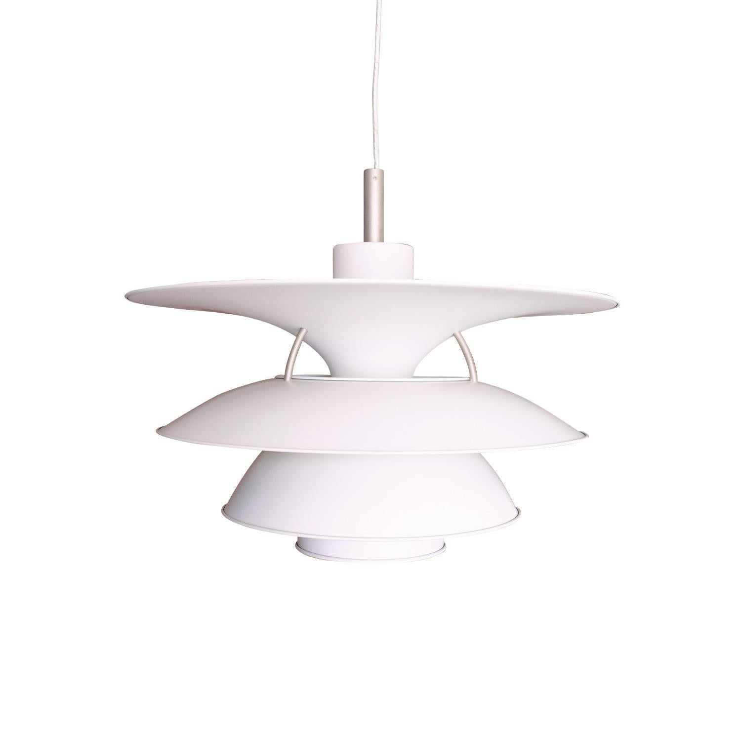 Poul Henningsen’s PH 6½-6 Charlottenburg ceiling lamp produced by Louis Poulsen, Denmark, the largest available size in this series. These lamps have a massive visual impact, and would fit well in a large volume space.

Labelled by Louis Poulsen,