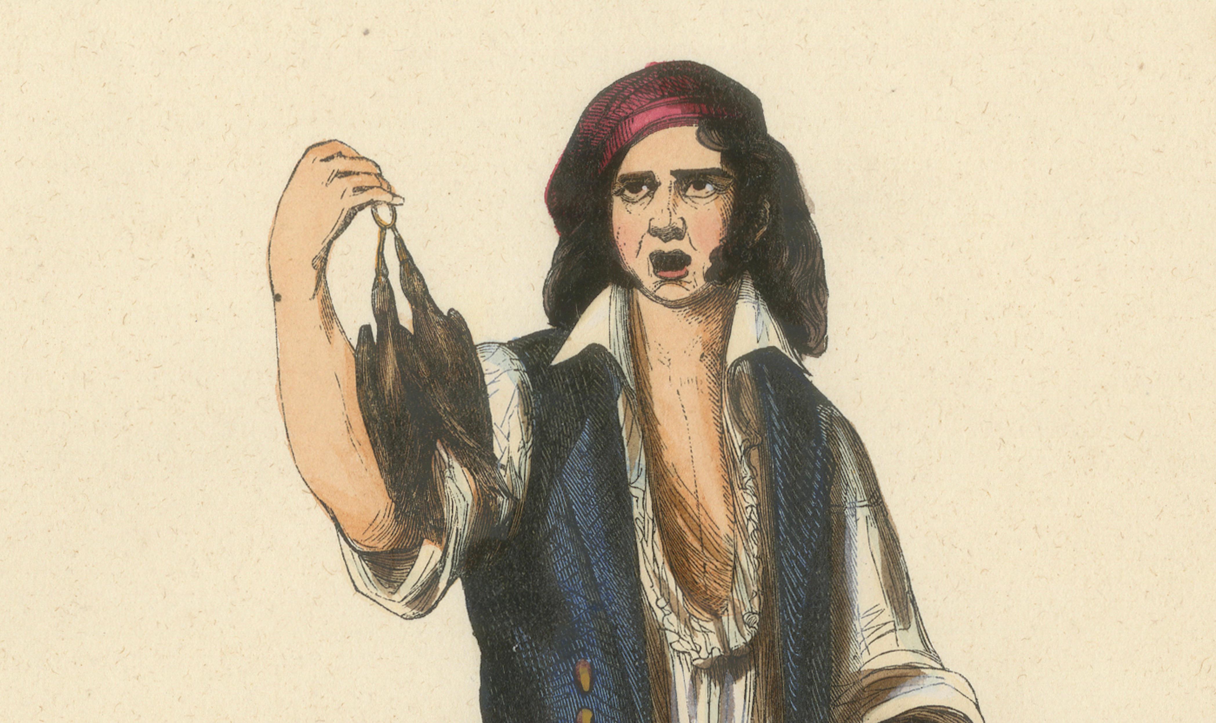 Poultry Seller of Pardilho, Portugal – Hand-Coloured Lithograph, c.1845