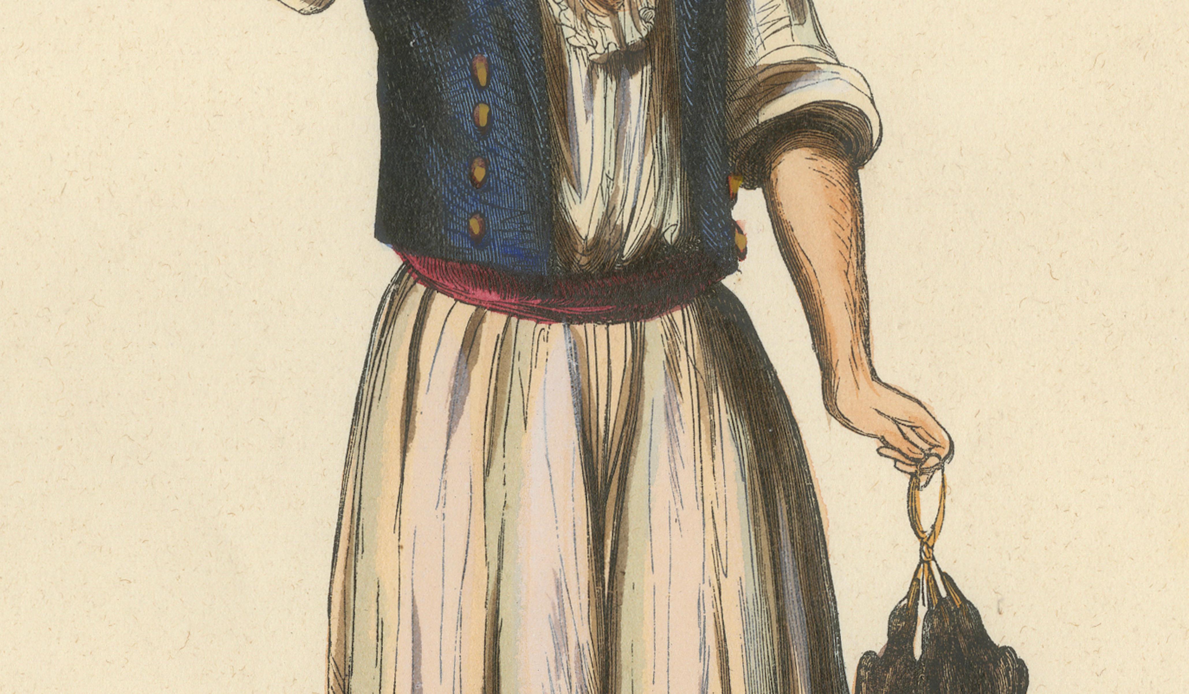 Poultry Seller of Pardilho, Portugal – Hand-Coloured Lithograph, c.1845