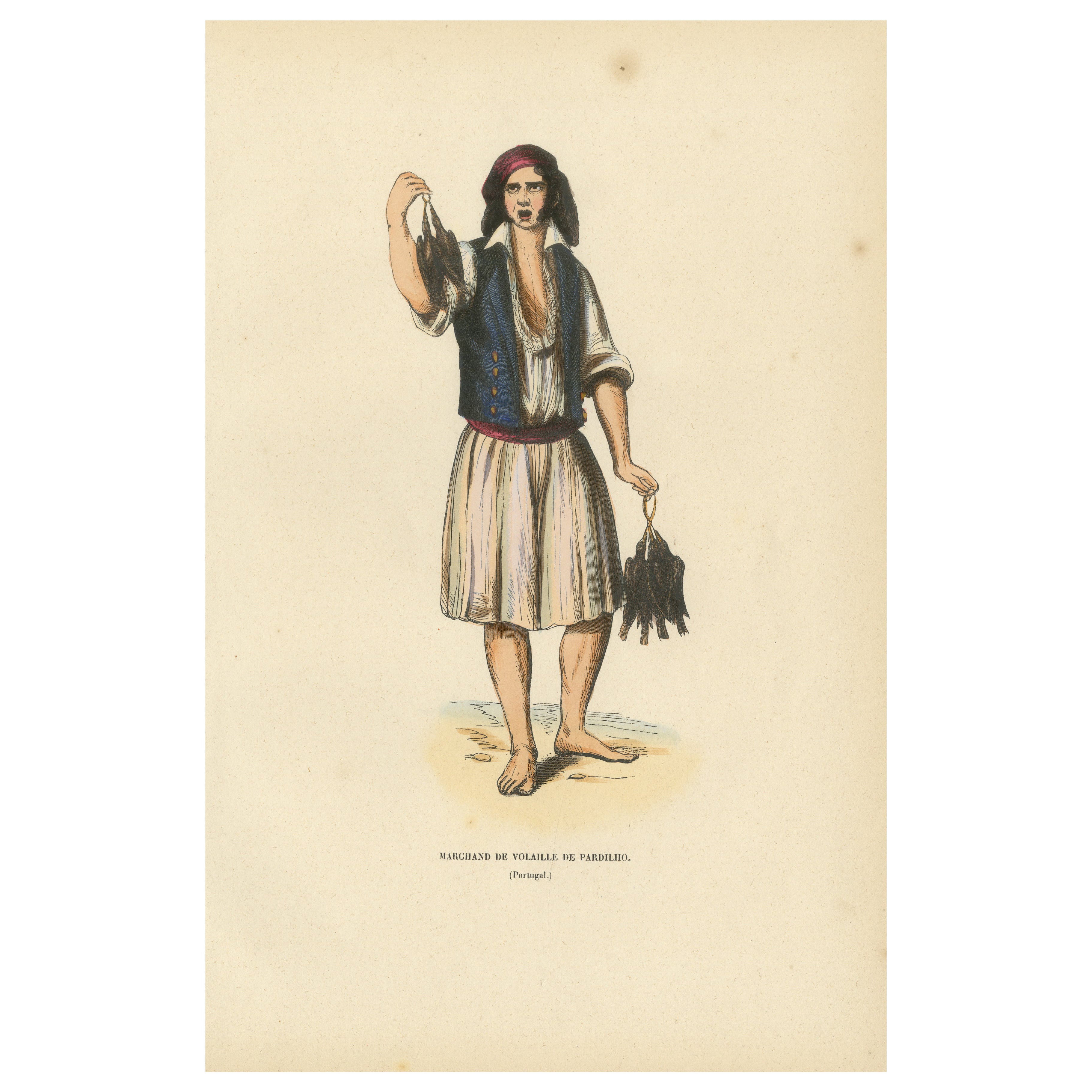 Geflügelverkäufer von Pardilho, Portugal - Handkolorierte Lithographie, um 1845
