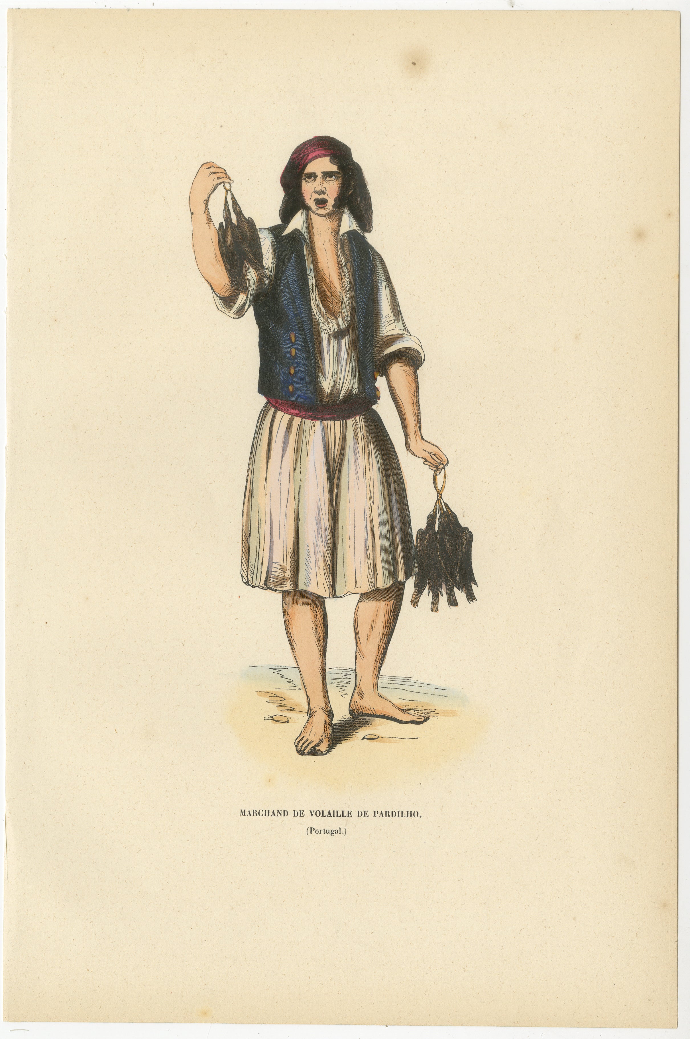 Poultry Seller of Pardilho, Portugal – Hand-Coloured Lithograph, c.1845