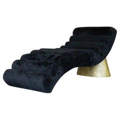 POUND CHAISE - Black Shearling + Hammered Brass by SHO MODERN