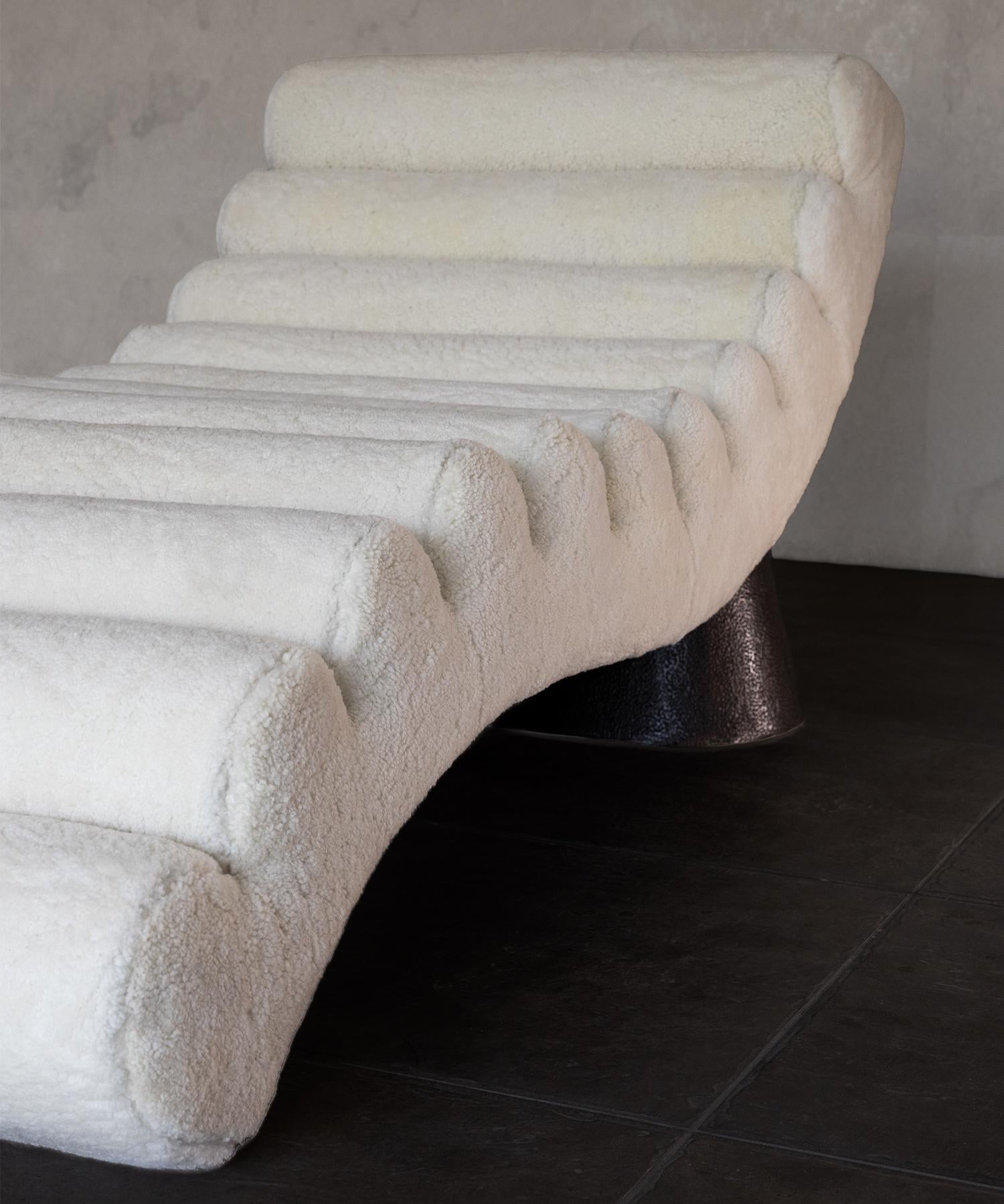 Modern POUND CHAISE - Cream Shearling + Hammered Dark Bronze by SHO MODERN